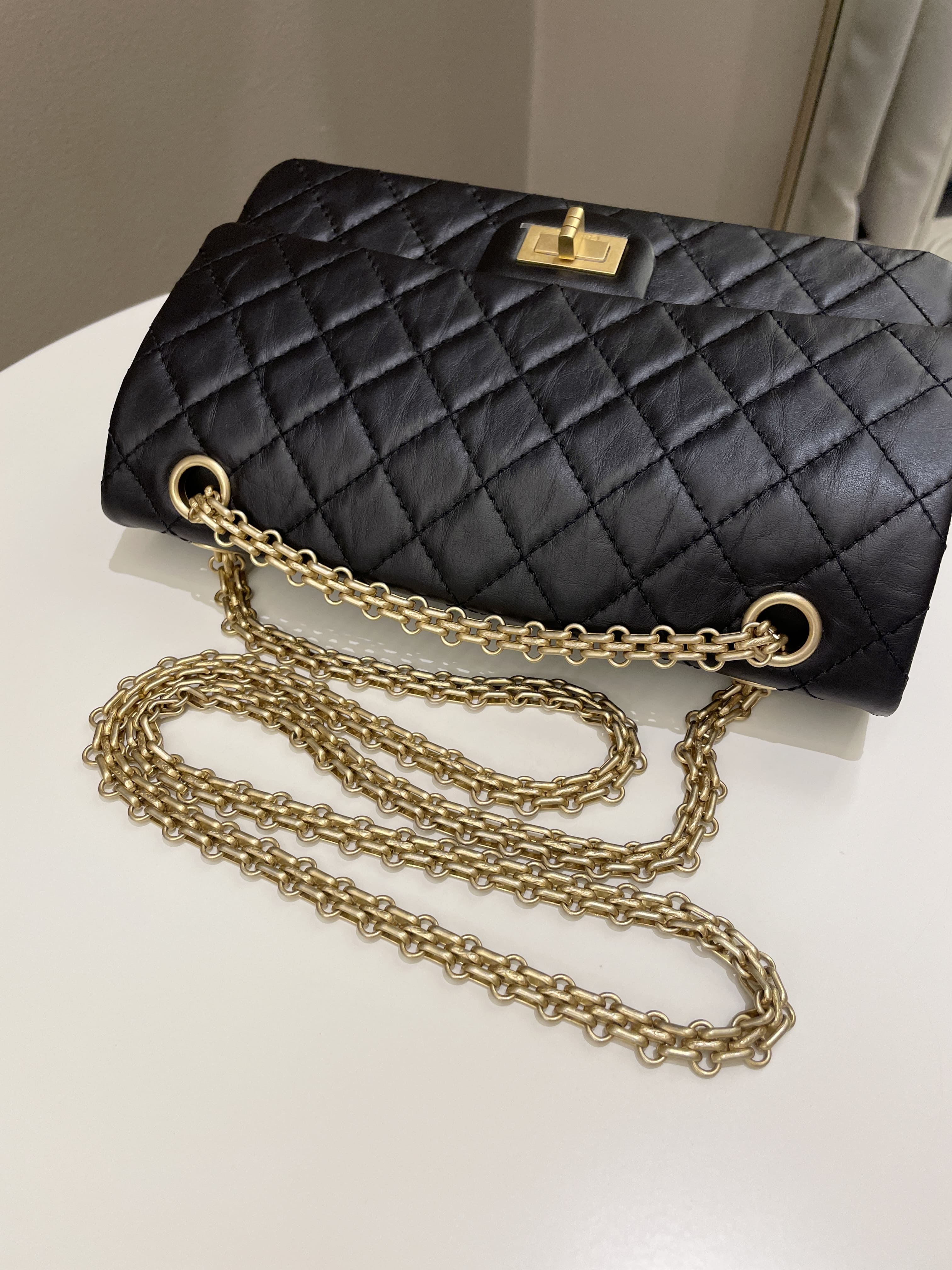 Chanel 2.55 225 Quilted Reissue Double Flap Black Aged Calfskin