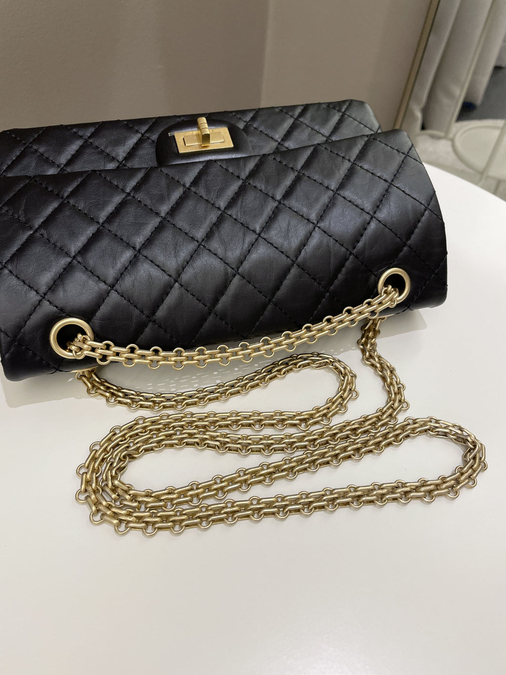 Chanel 2.55 225 Quilted Reissue Double Flap Black Aged Calfskin
