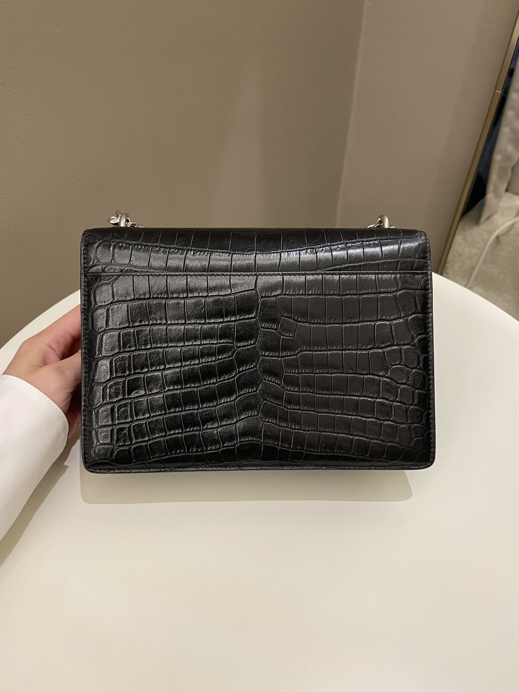 Saint Laurent Sunset Bag Black Embossed Crocs