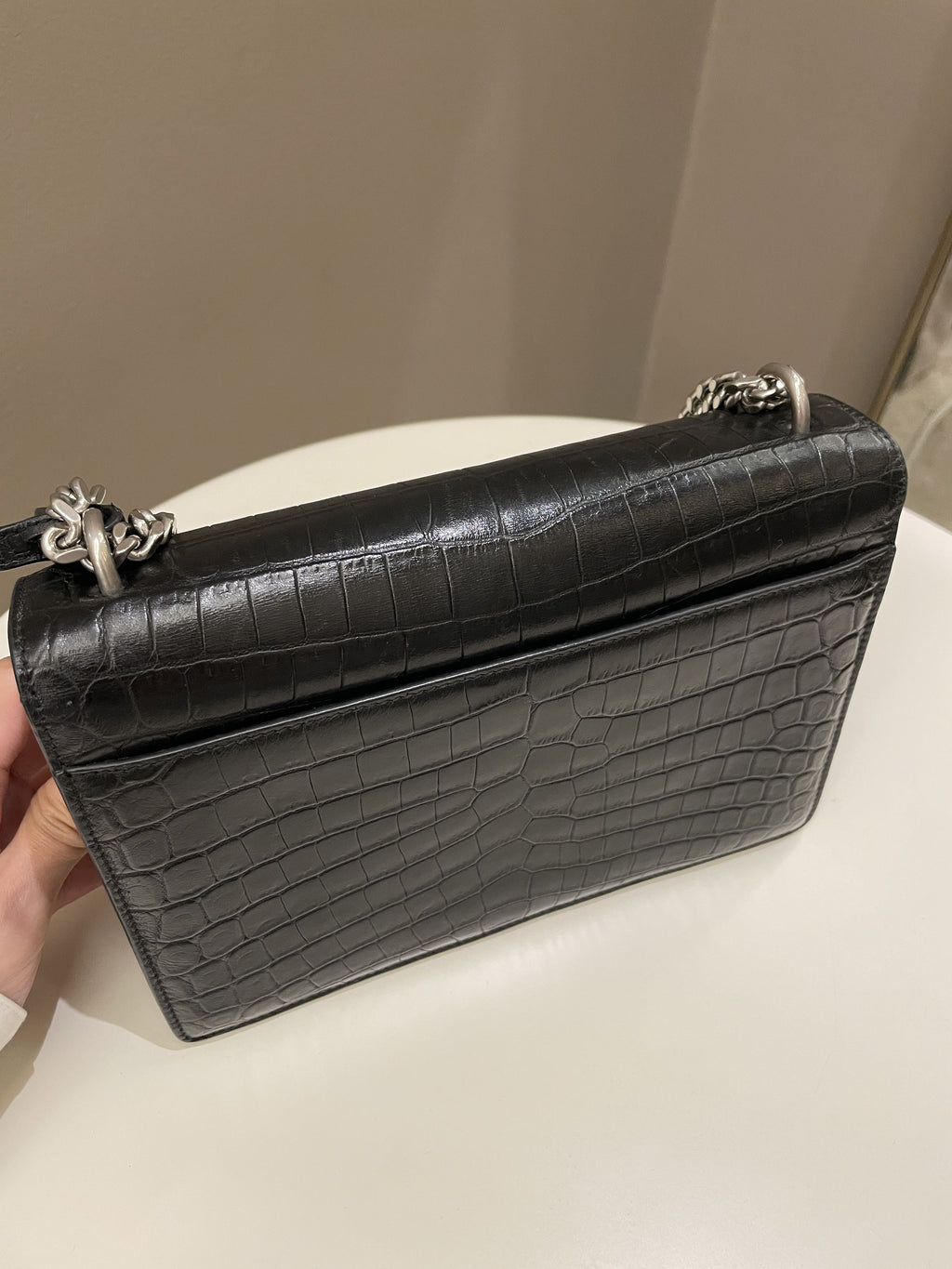Saint Laurent Sunset Bag Black Embossed Crocs