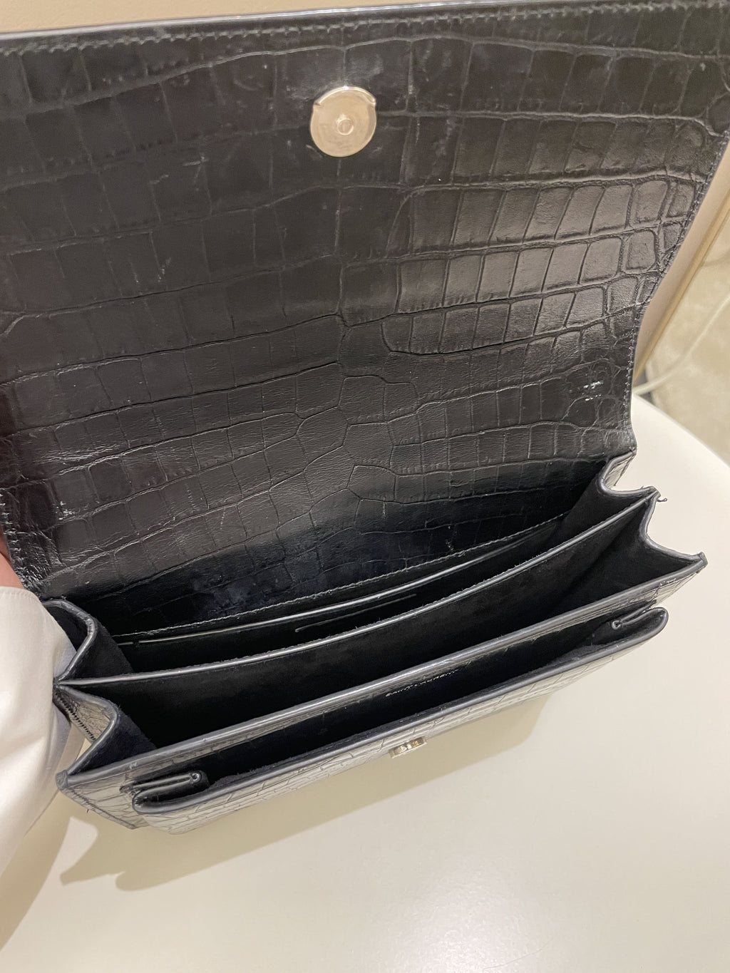 Saint Laurent Sunset Bag Black Embossed Crocs