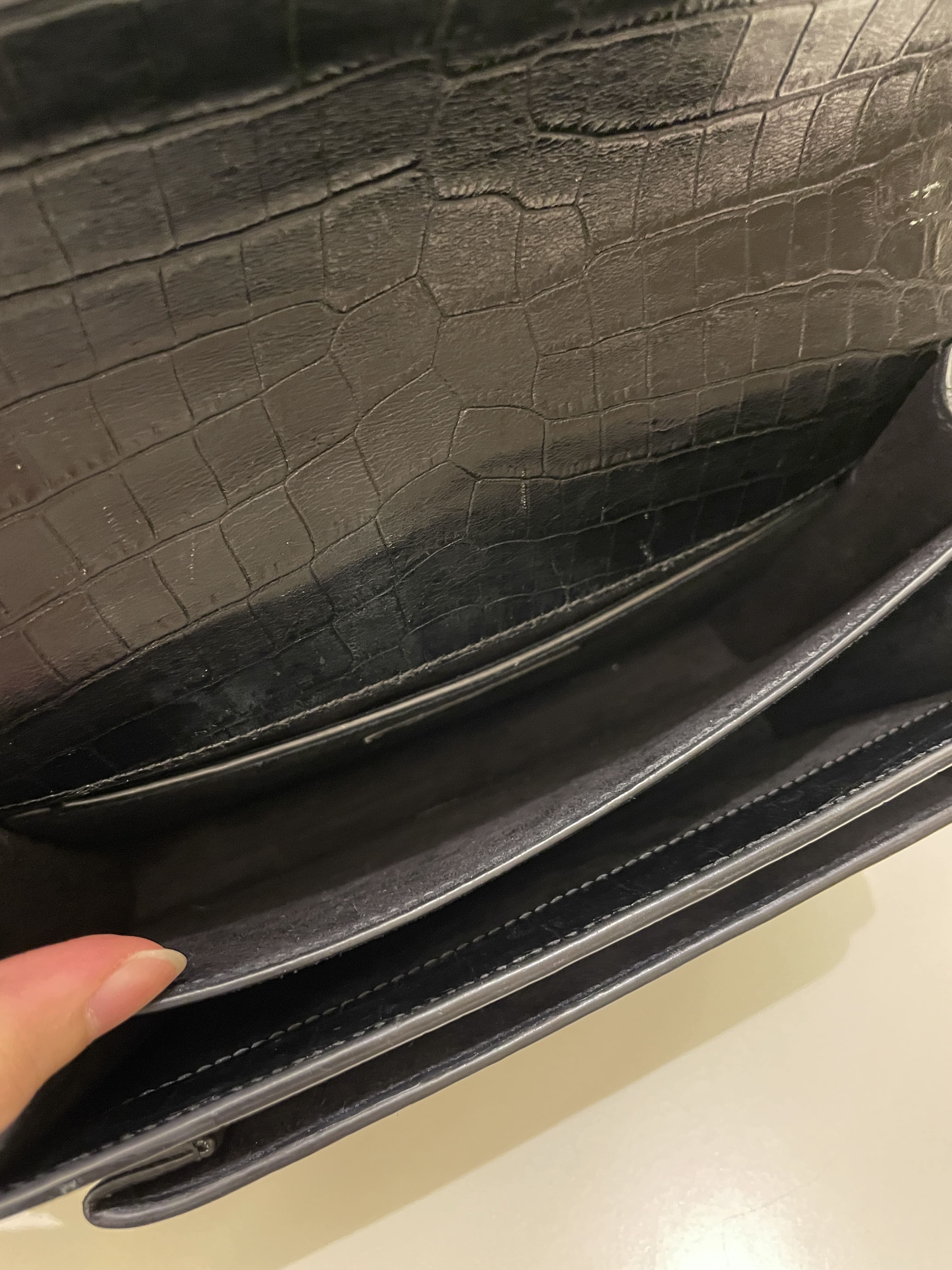Saint Laurent Sunset Bag Black Embossed Crocs