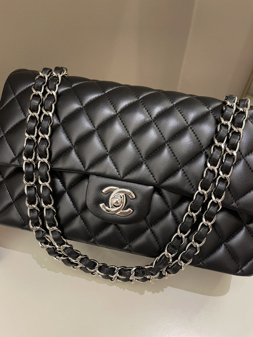 Chanel Classic Quilted Medium Double Flap Black Lambskin