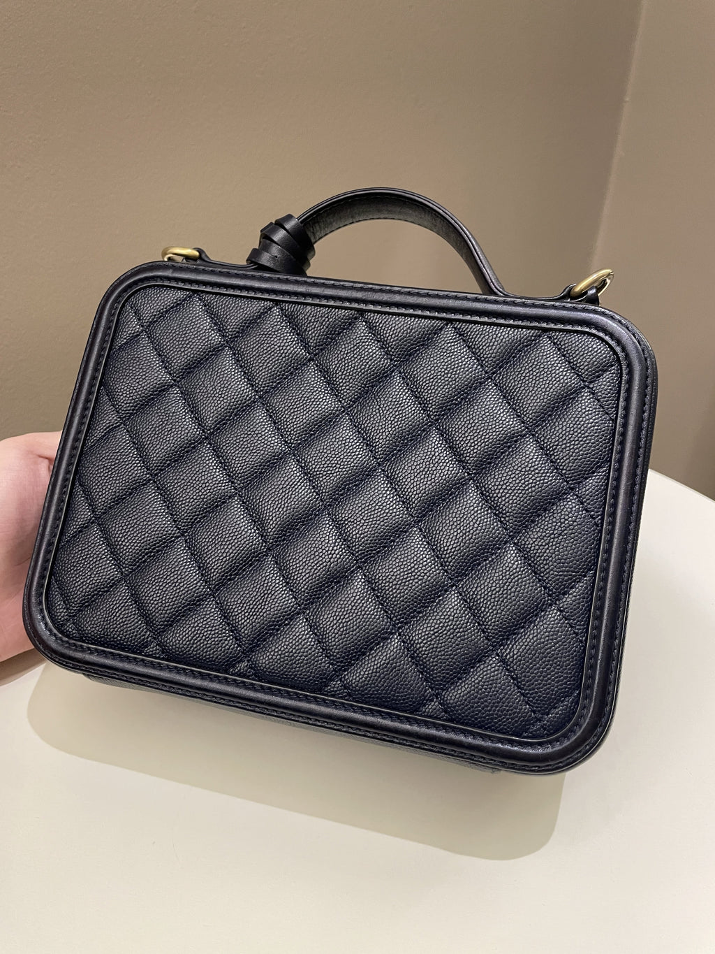 Chanel Filigree Vanity Case Navy Caviar