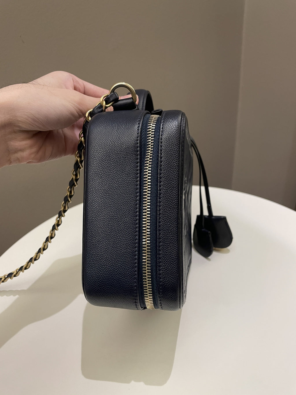 Chanel Filigree Vanity Case Navy Caviar
