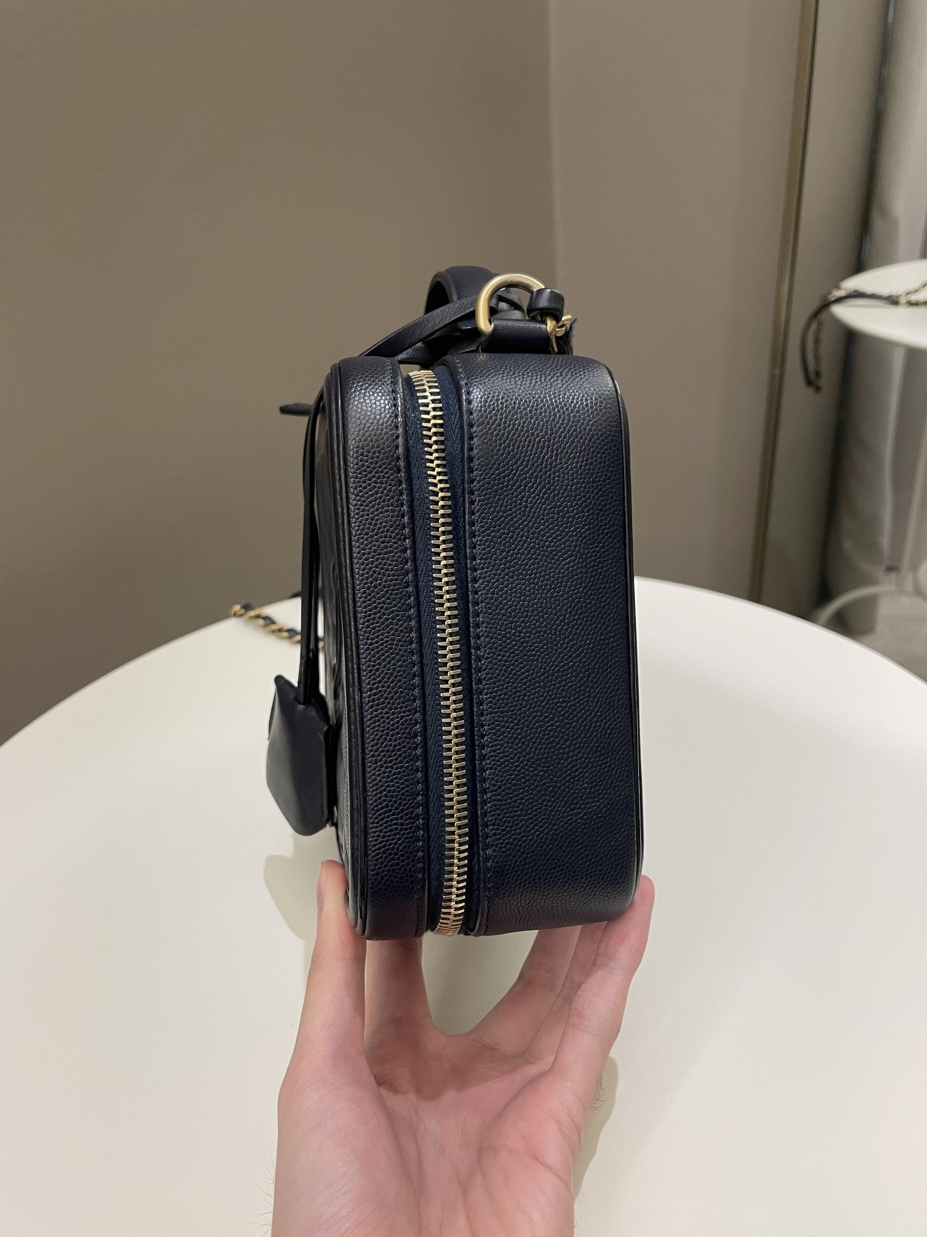 Chanel Filigree Vanity Case Navy Caviar