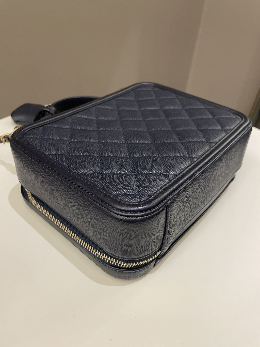 Chanel Filigree Vanity Case Navy Caviar
