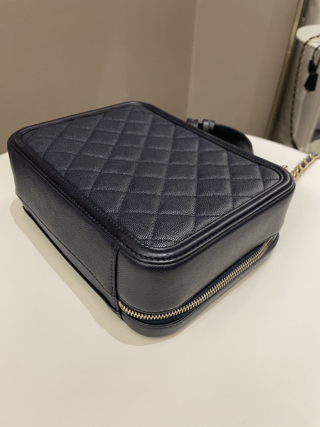 Chanel Filigree Vanity Case Navy Caviar