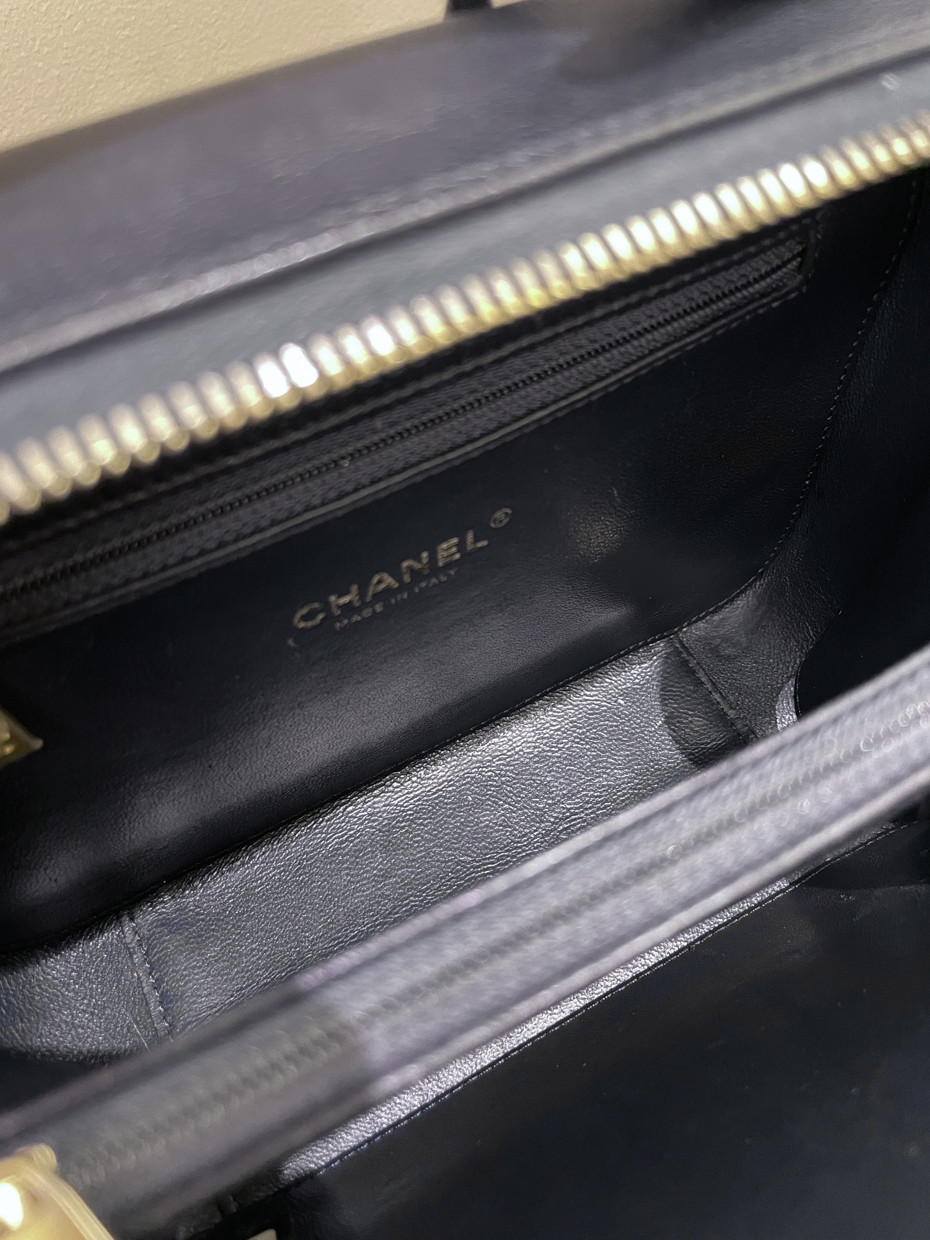 Chanel Filigree Vanity Case Navy Caviar