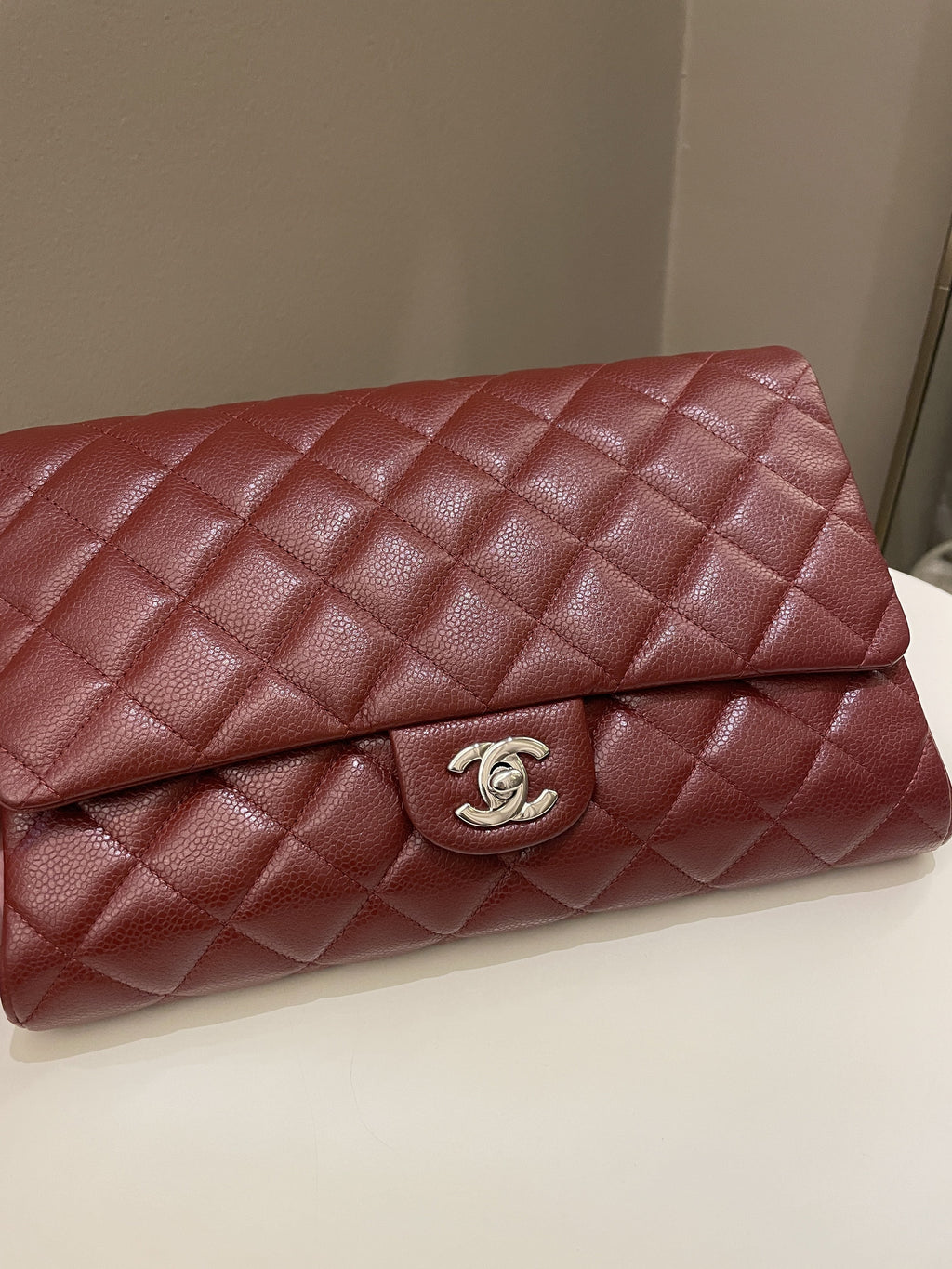 Chanel Quilted Timeless Flap Clutch Bag Burgundy Caviar