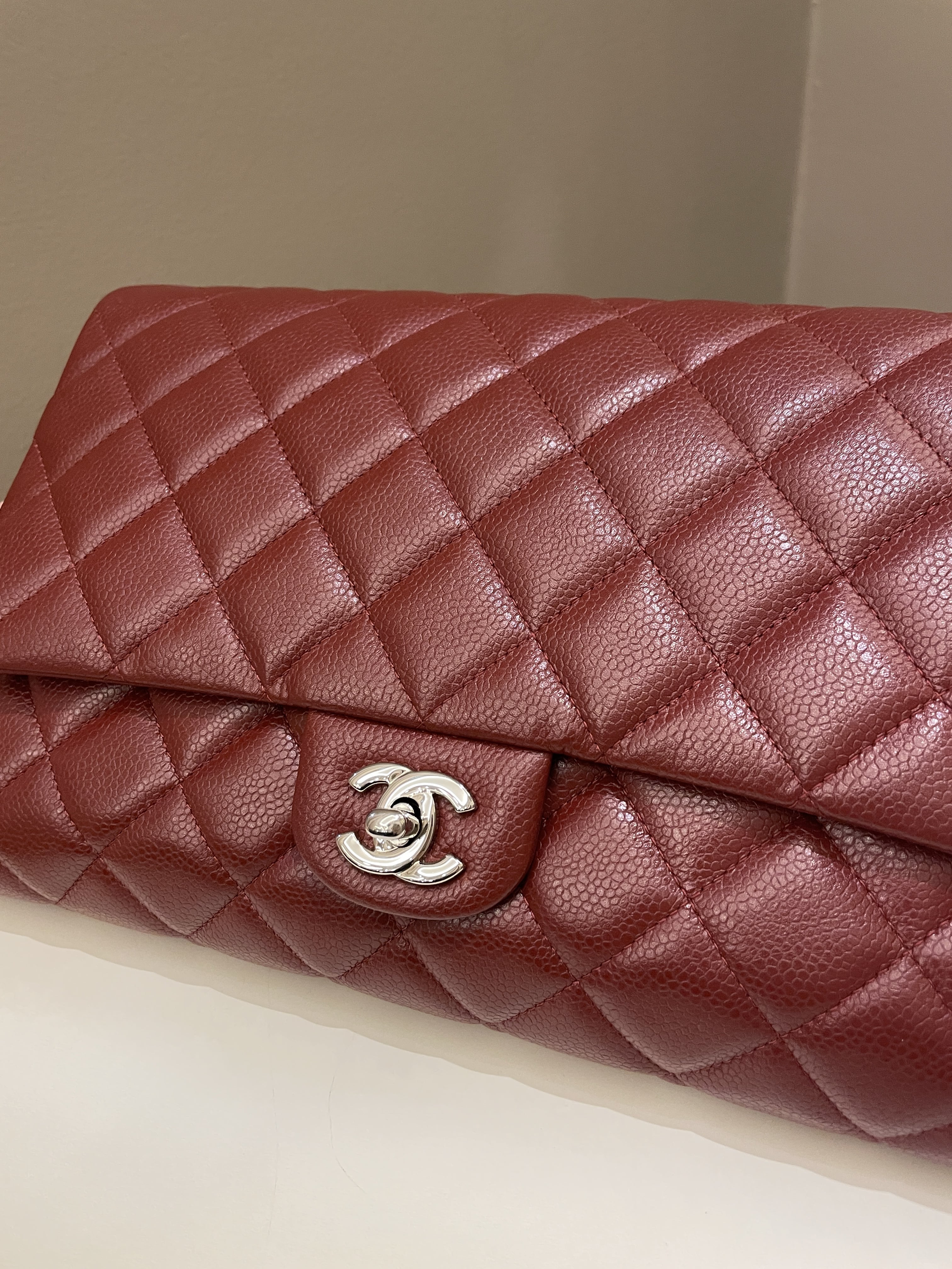 Chanel Quilted Timeless Flap Clutch Bag Burgundy Caviar