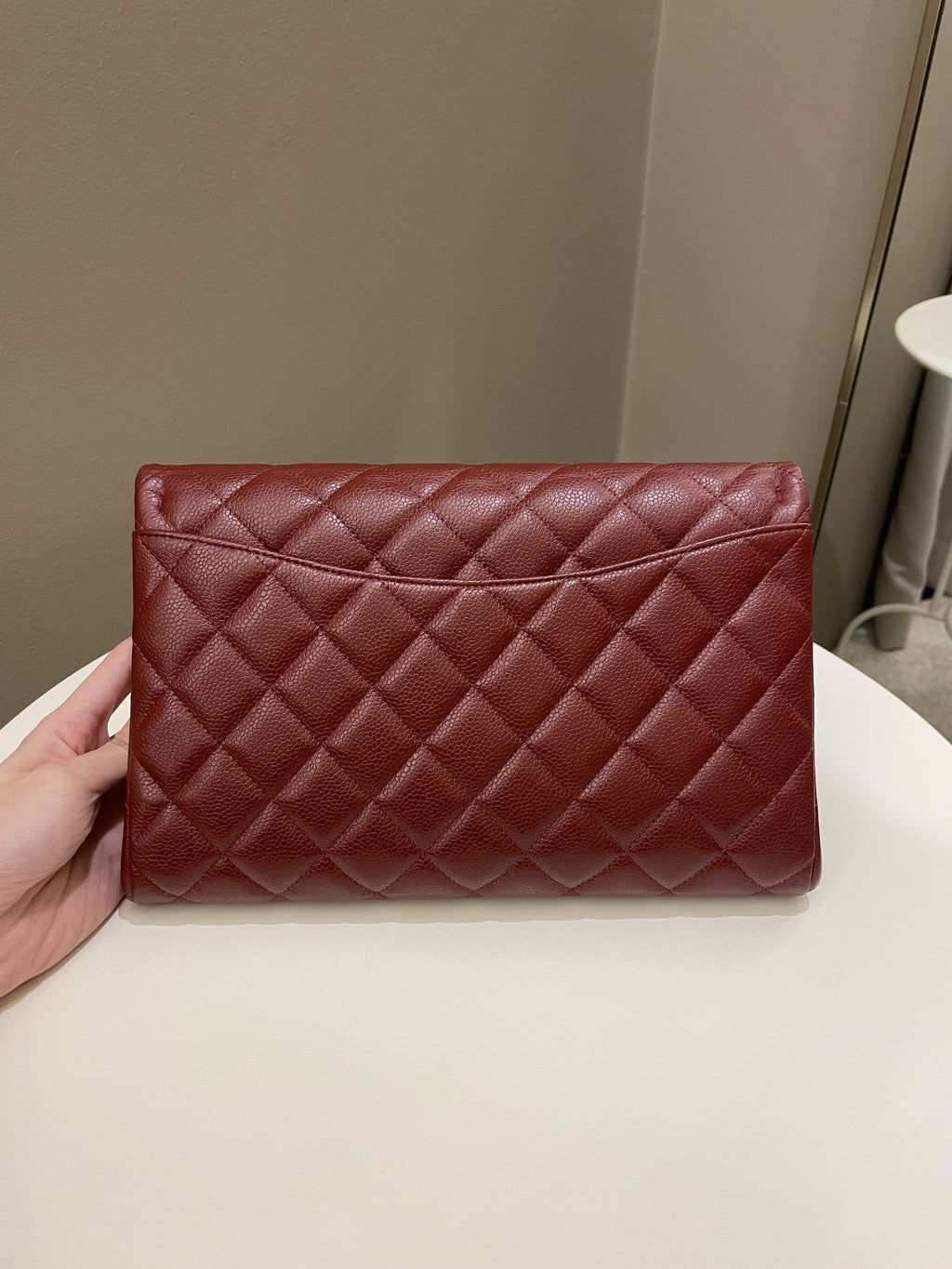 Chanel Quilted Timeless Flap Clutch Bag Burgundy Caviar