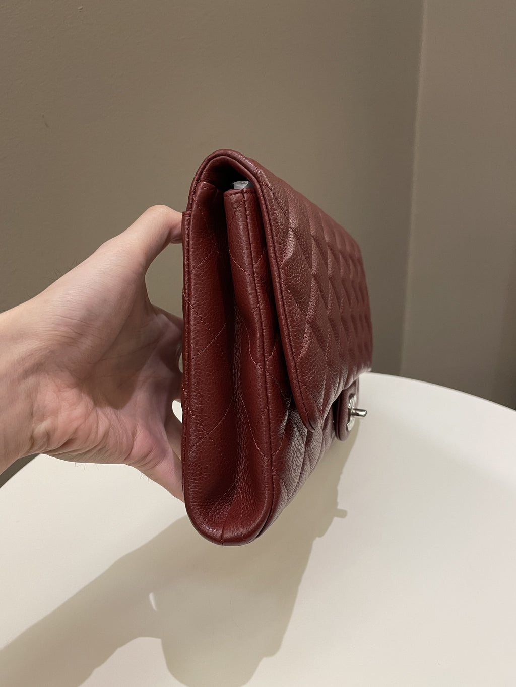Chanel Quilted Timeless Flap Clutch Bag Burgundy Caviar