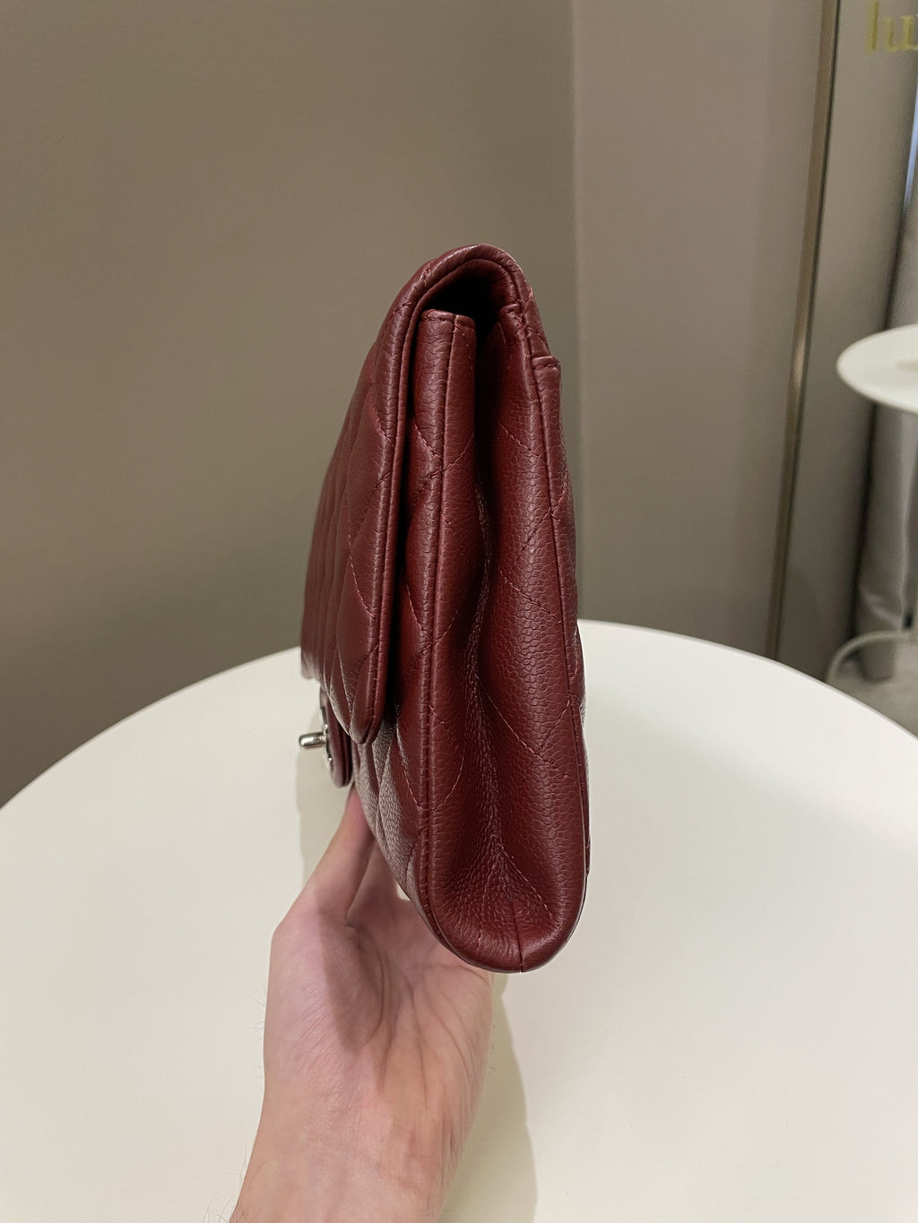 Chanel Quilted Timeless Flap Clutch Bag Burgundy Caviar