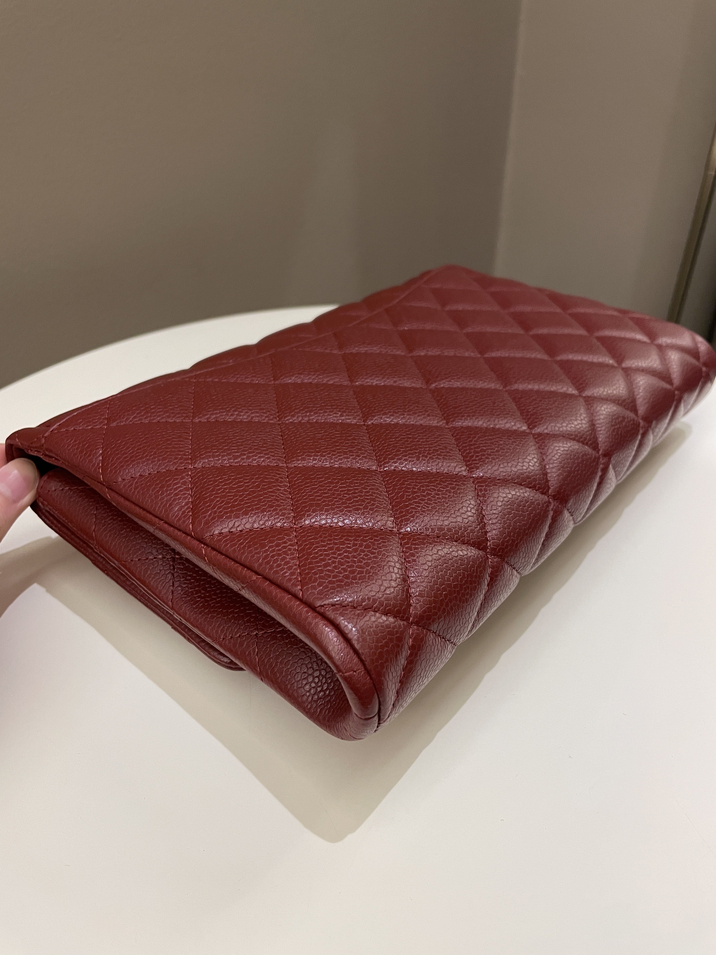Chanel Quilted Timeless Flap Clutch Bag Burgundy Caviar
