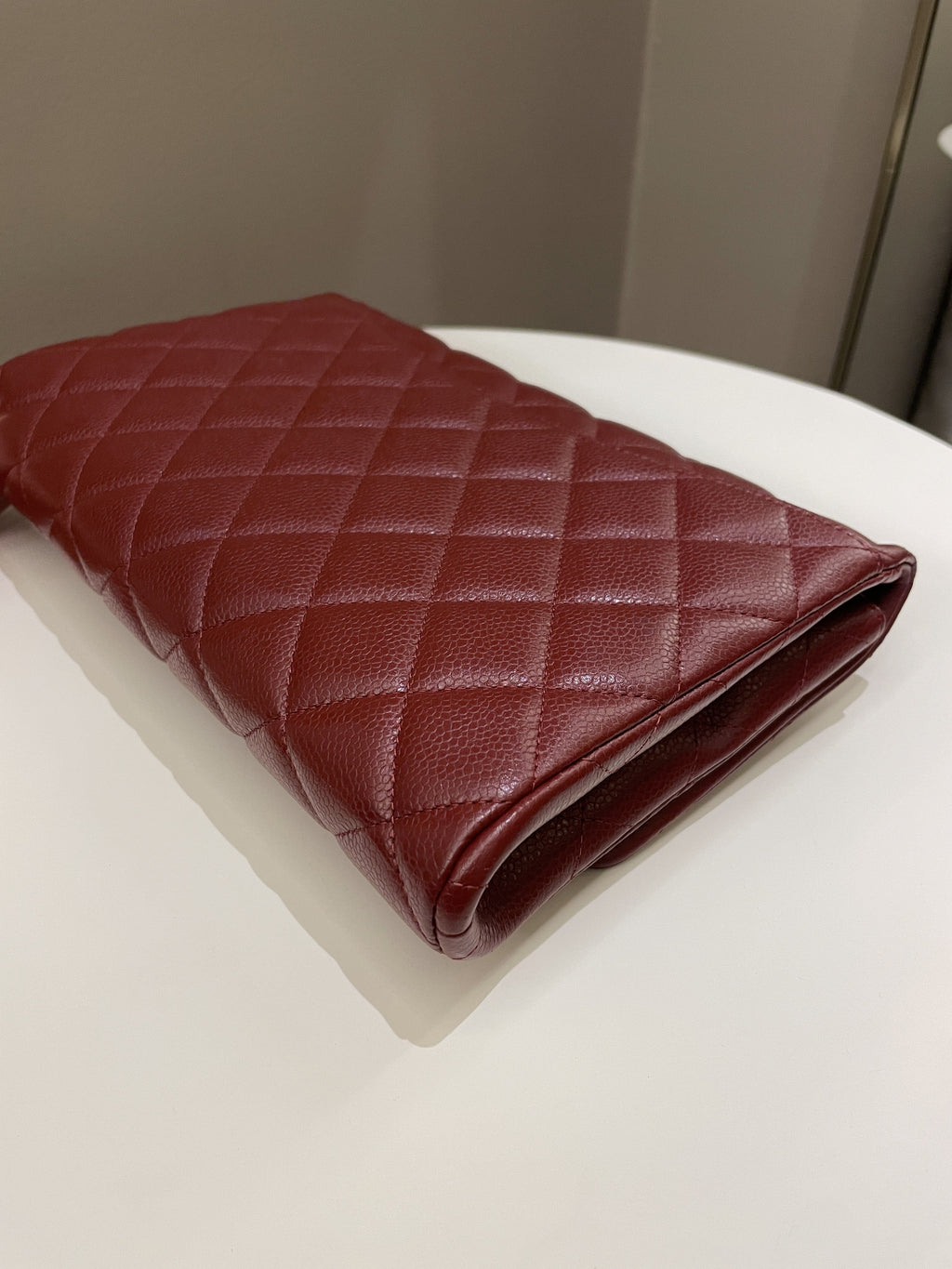 Chanel Quilted Timeless Flap Clutch Bag Burgundy Caviar