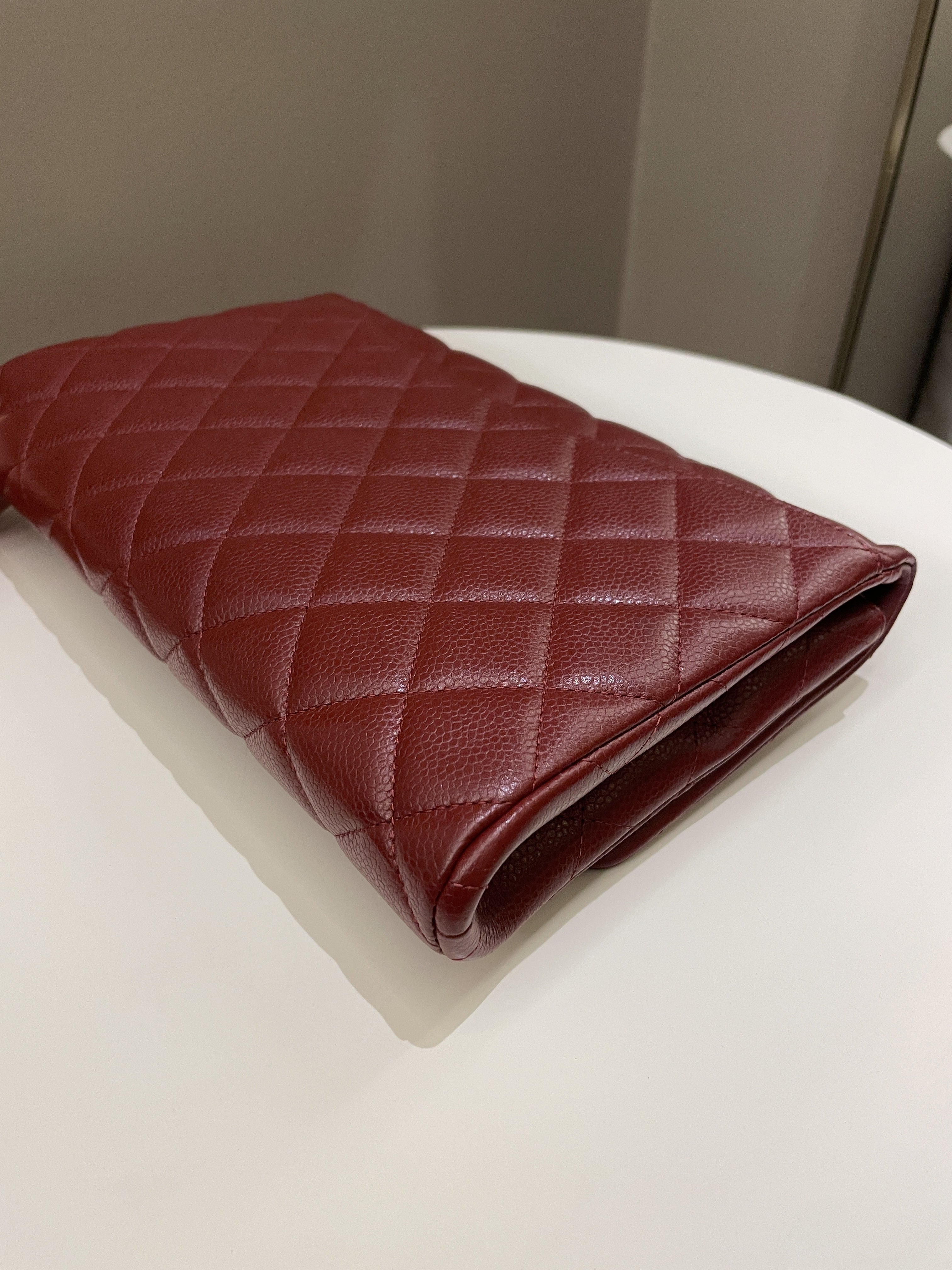 Chanel Quilted Timeless Flap Clutch Bag Burgundy Caviar
