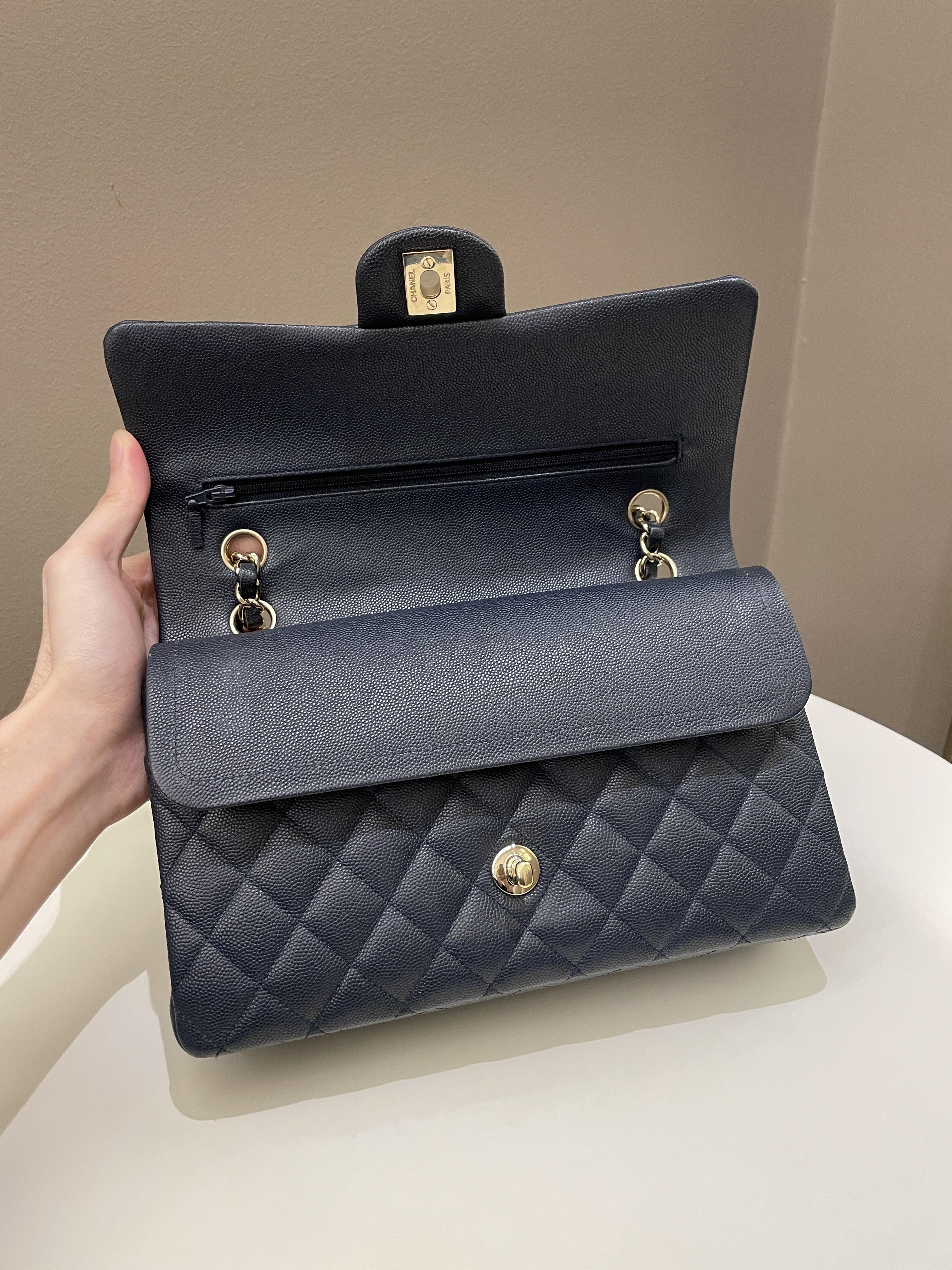 Chanel Classic Quilted Medium Double Flap Midnight Blue Caviar