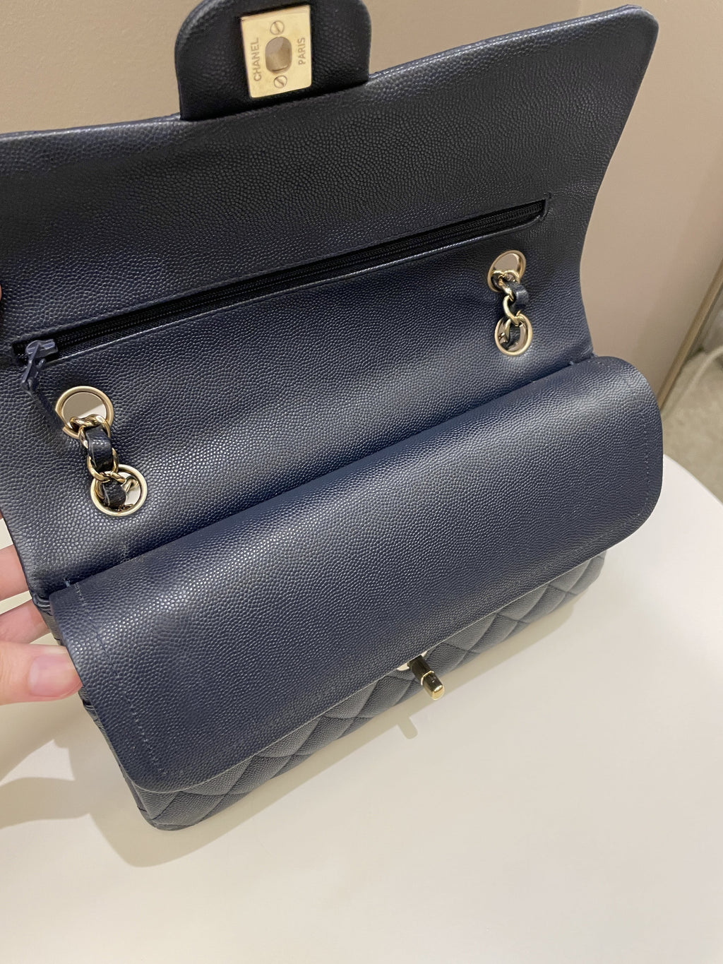 Chanel Classic Quilted Medium Double Flap Midnight Blue Caviar