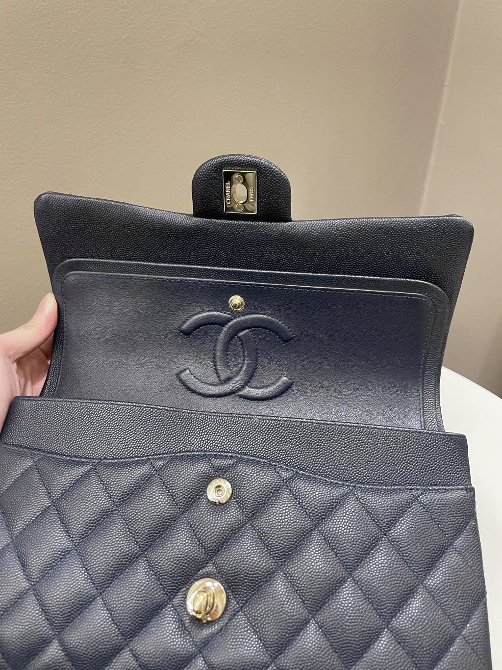 Chanel Classic Quilted Medium Double Flap Midnight Blue Caviar