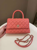 Chanel Quilted Coco Handle Coral Pink Caviar