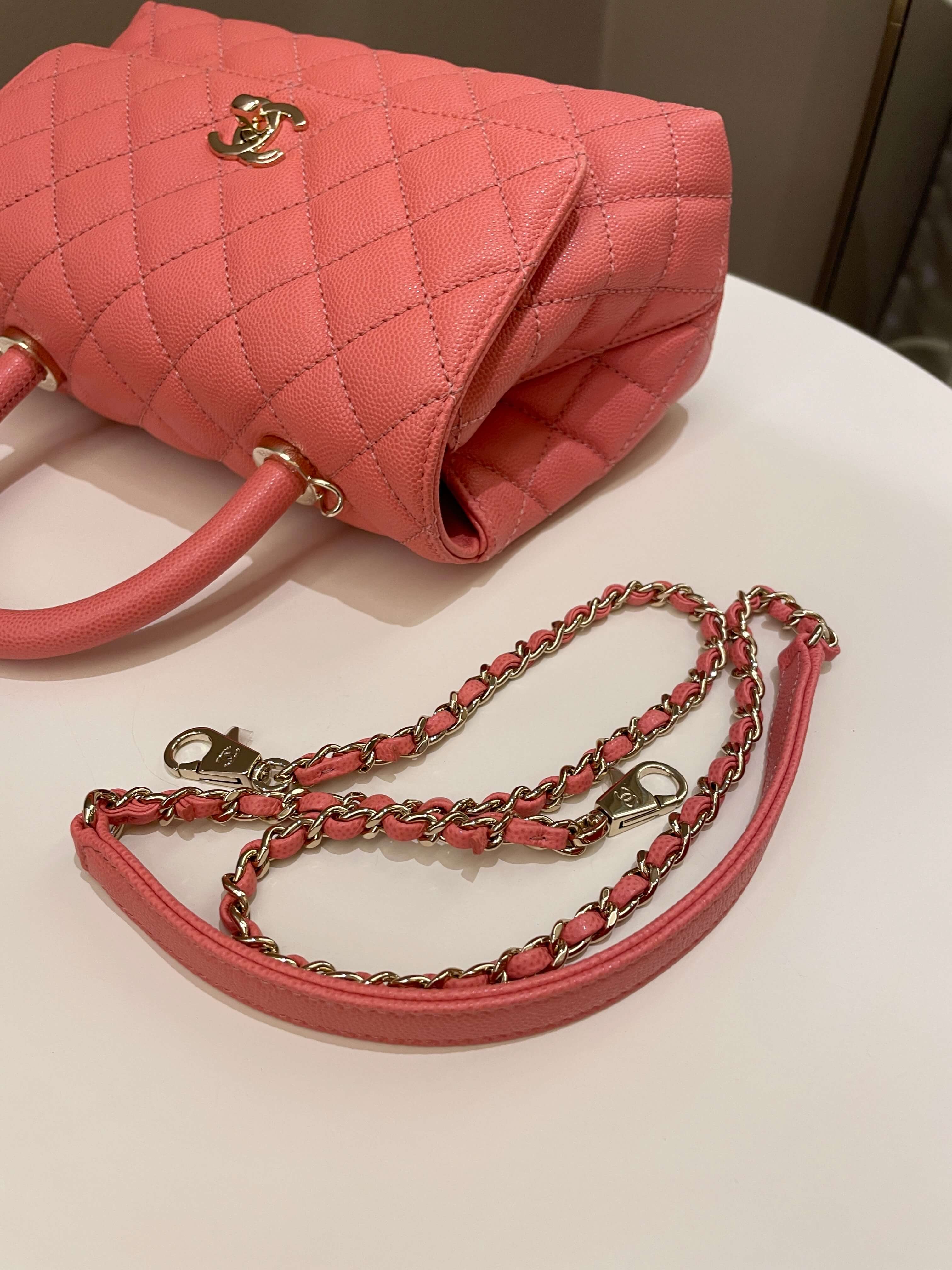 Chanel Quilted Coco Handle Coral Pink Caviar