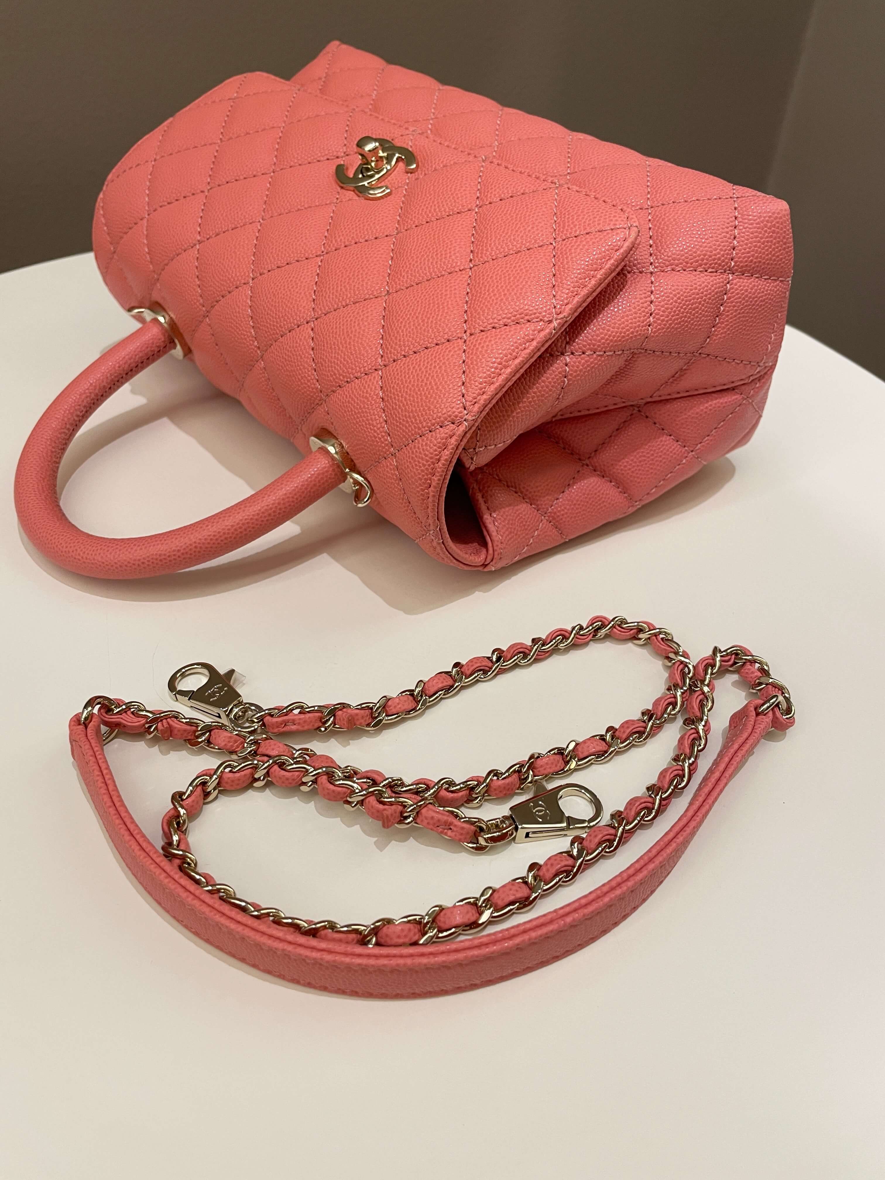 Chanel Quilted Coco Handle Coral Pink Caviar