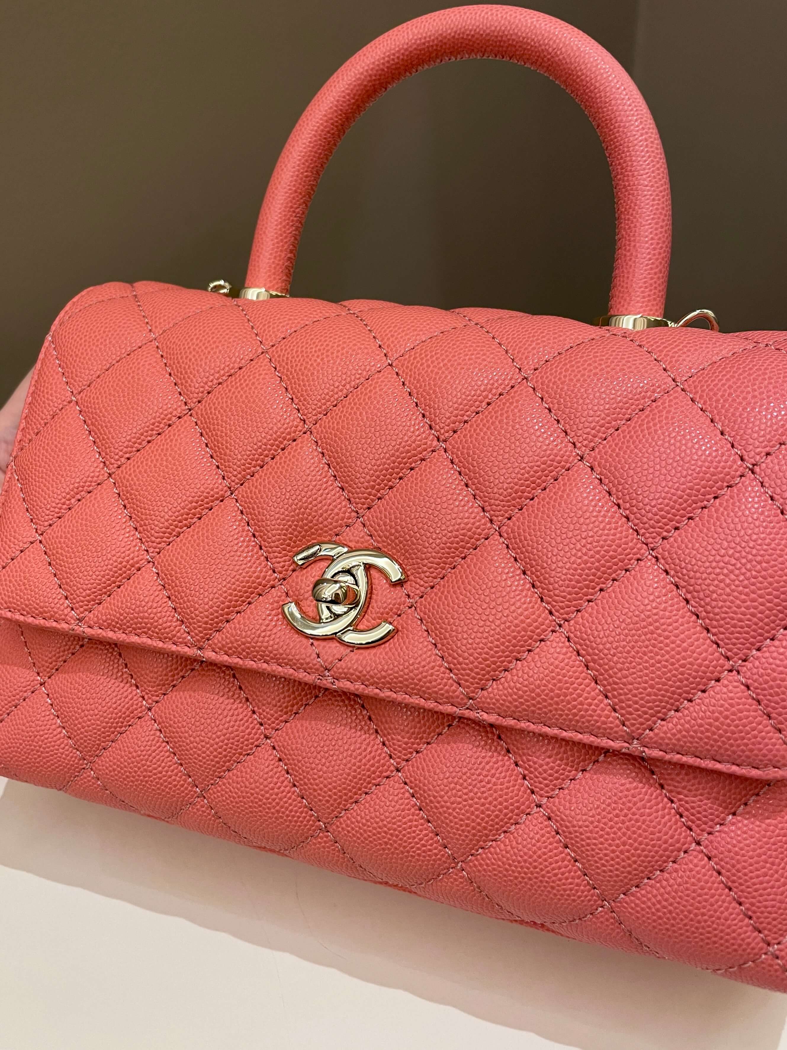 Chanel Quilted Coco Handle Coral Pink Caviar