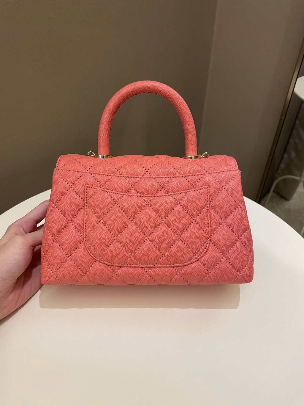 Chanel Quilted Coco Handle Coral Pink Caviar