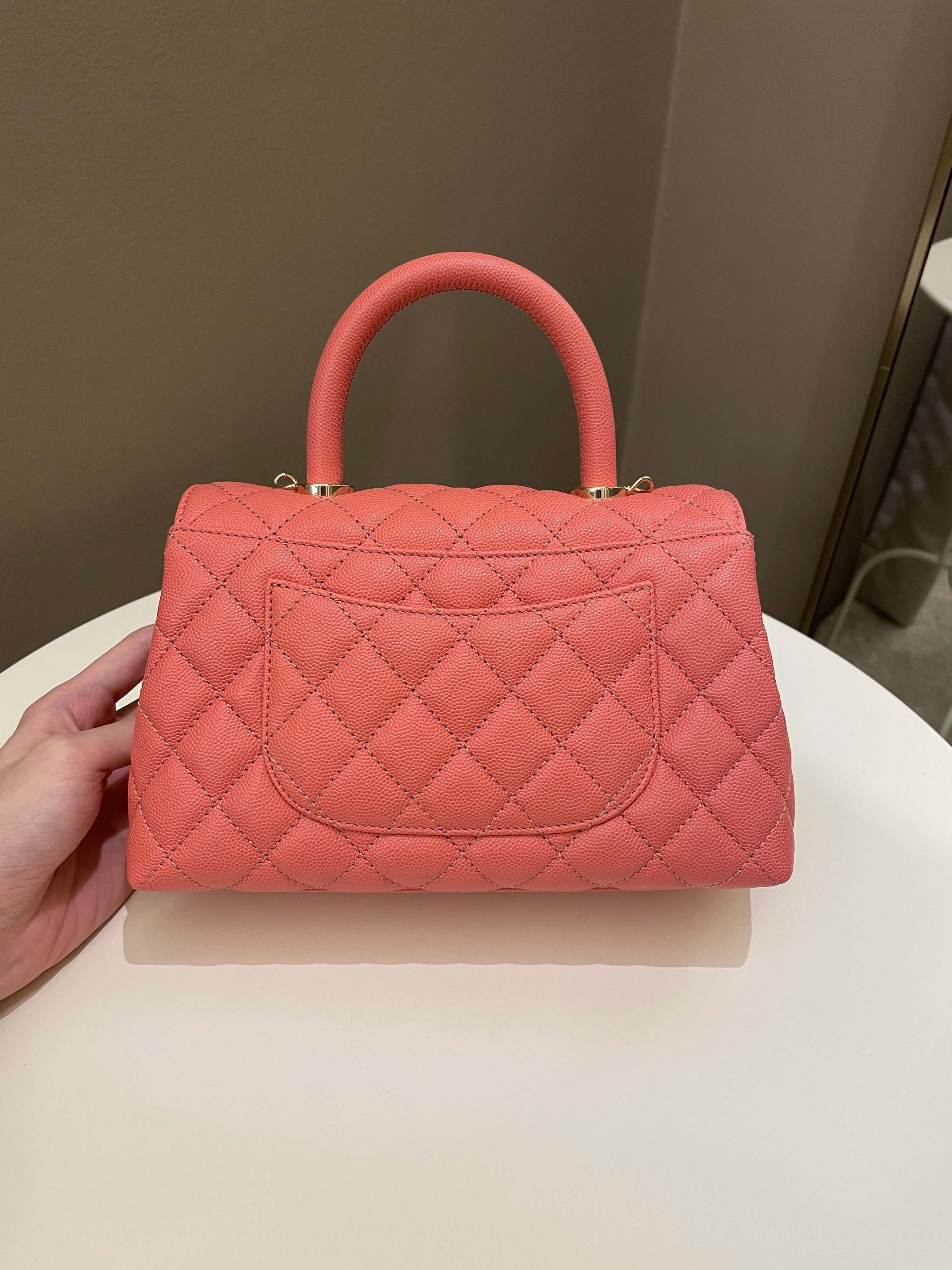 Chanel Quilted Coco Handle Coral Pink Caviar