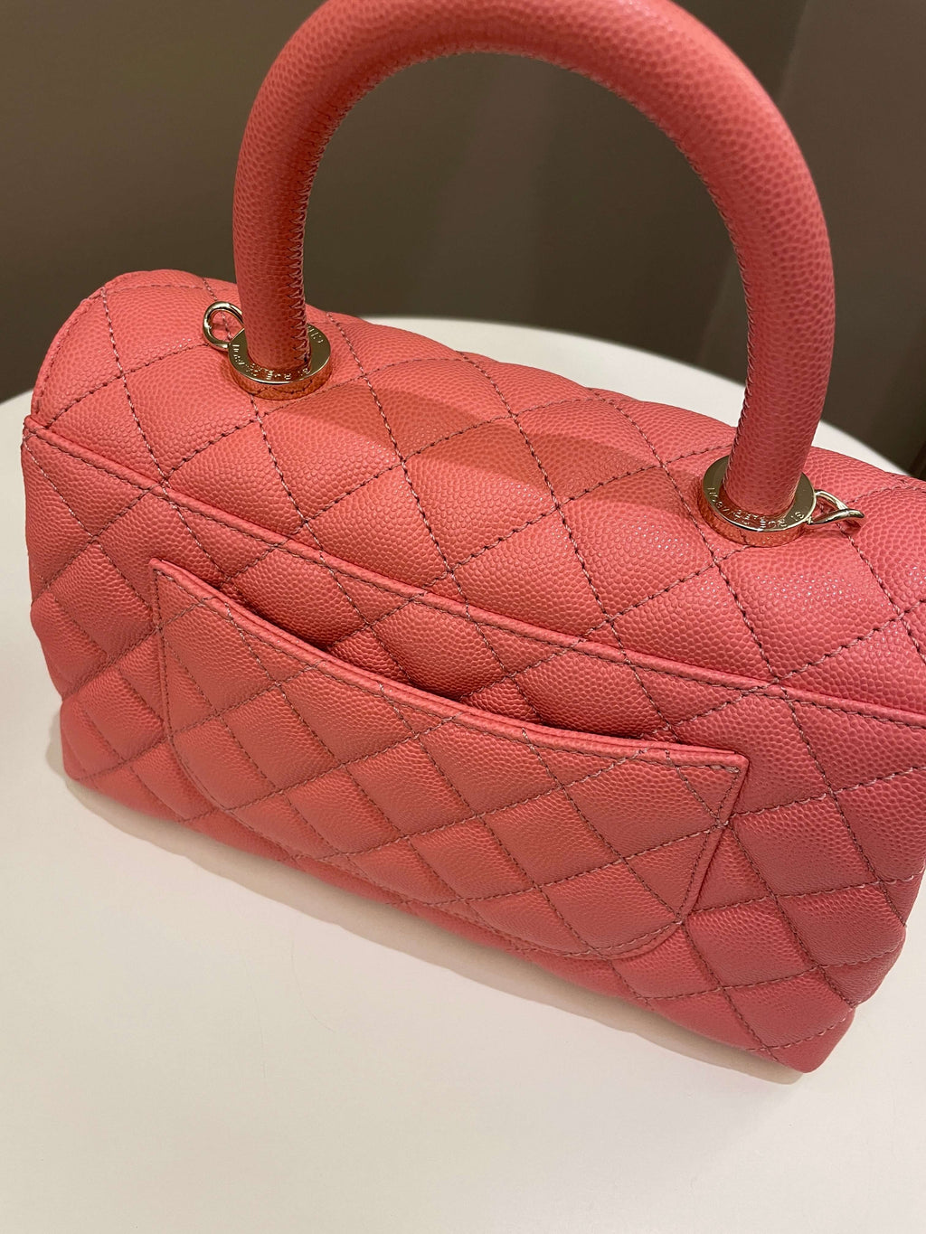 Chanel Quilted Coco Handle Coral Pink Caviar