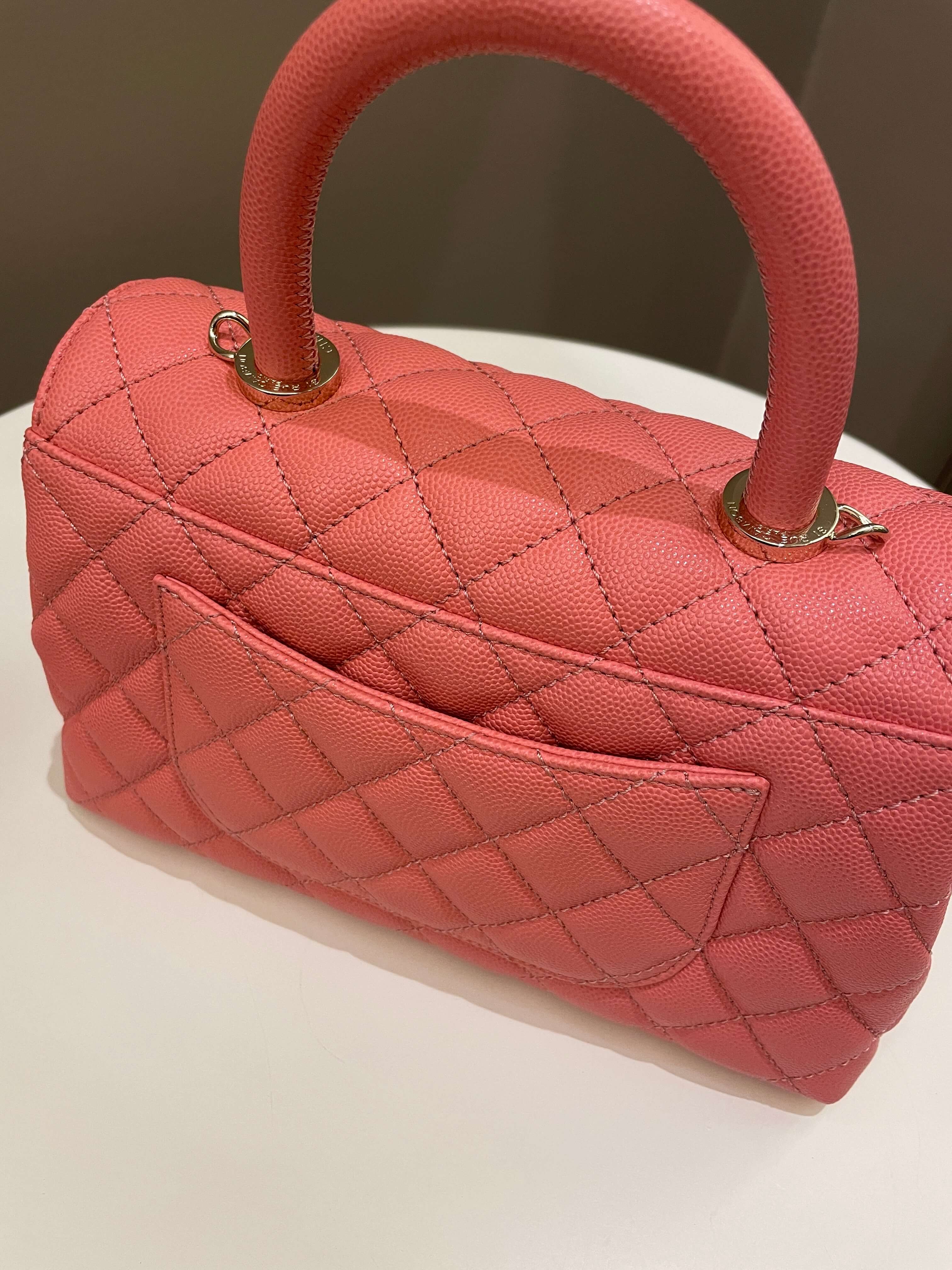 Chanel Quilted Coco Handle Coral Pink Caviar