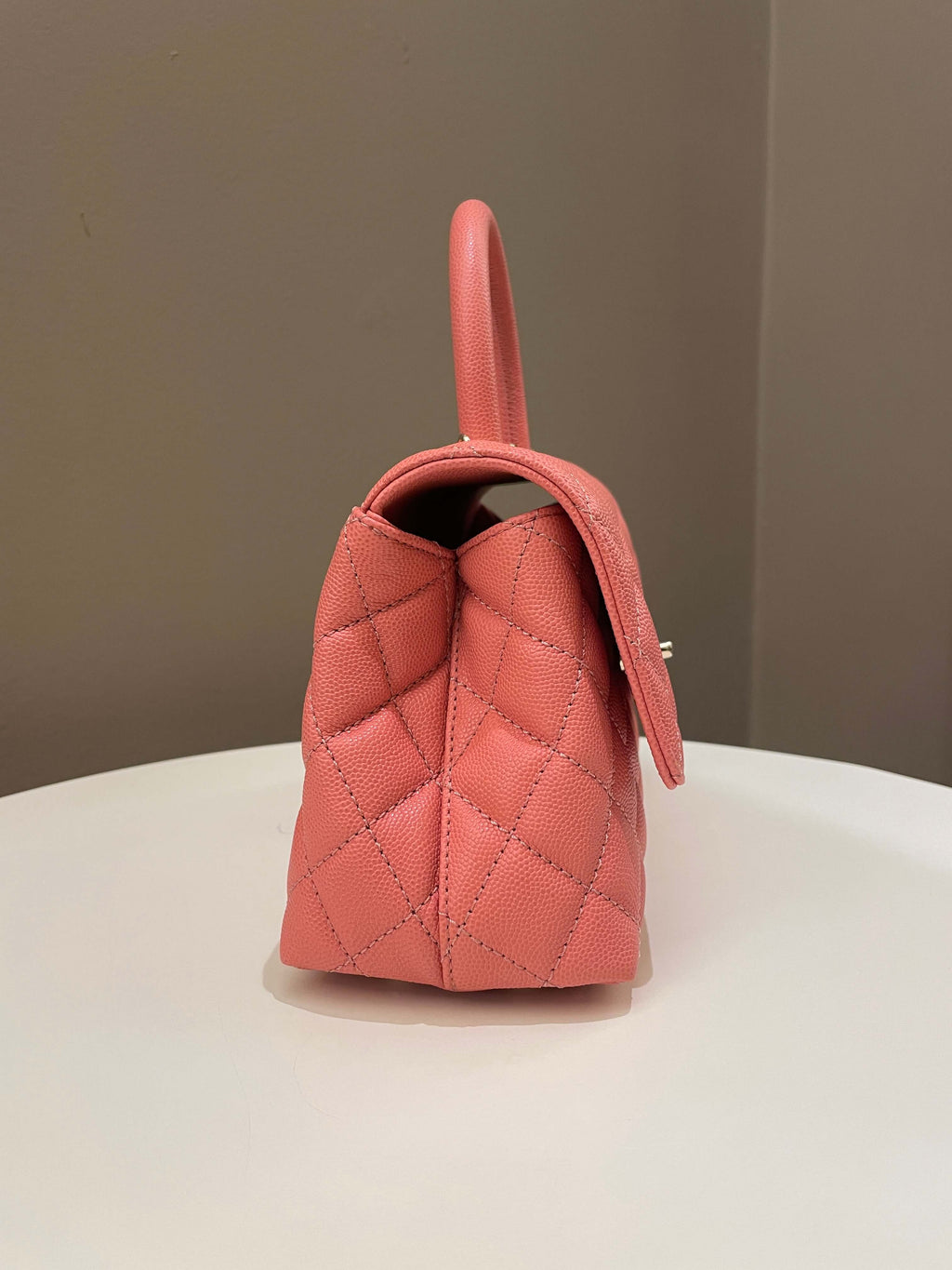 Chanel Quilted Coco Handle Coral Pink Caviar