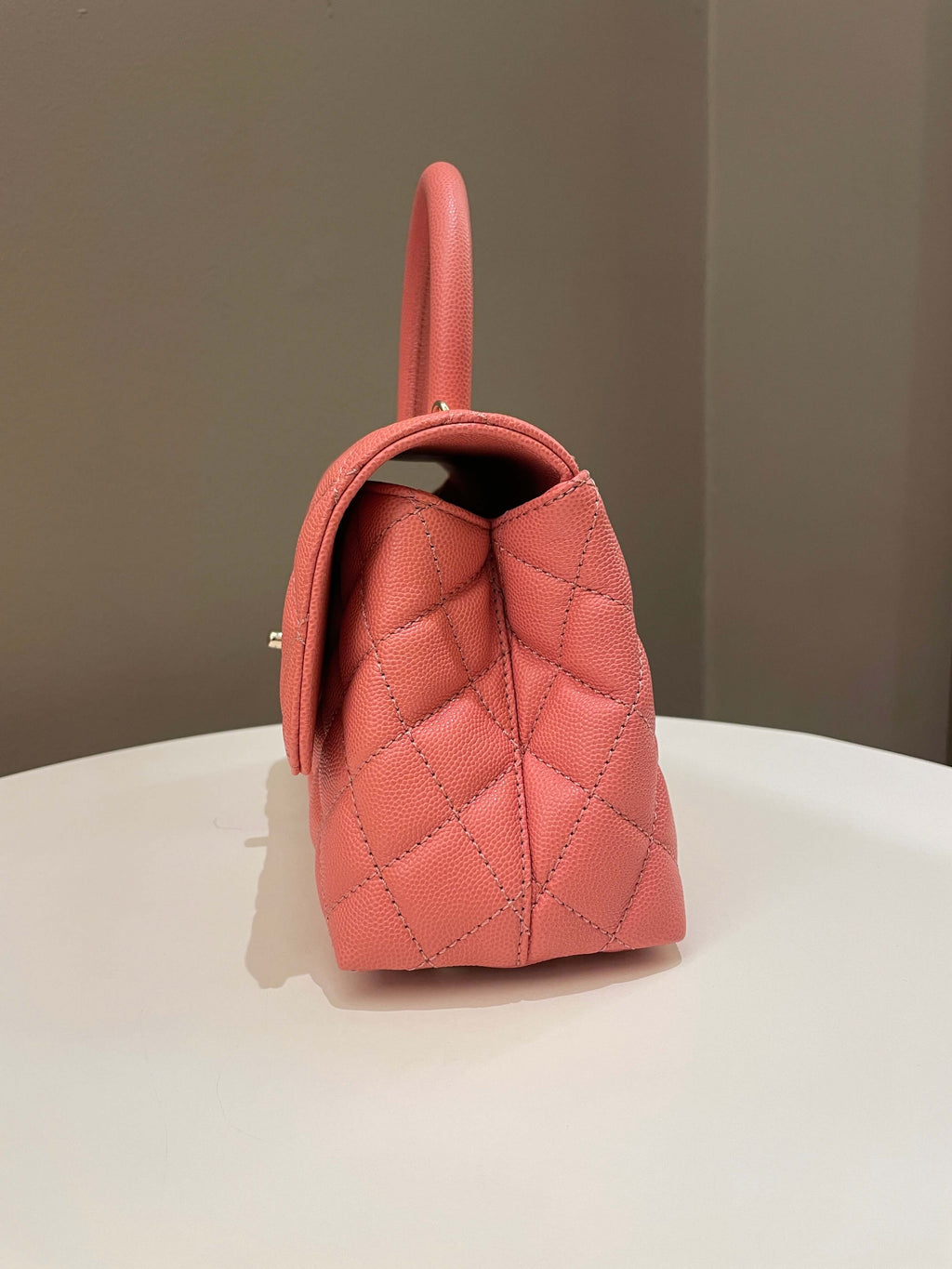 Chanel Quilted Coco Handle Coral Pink Caviar