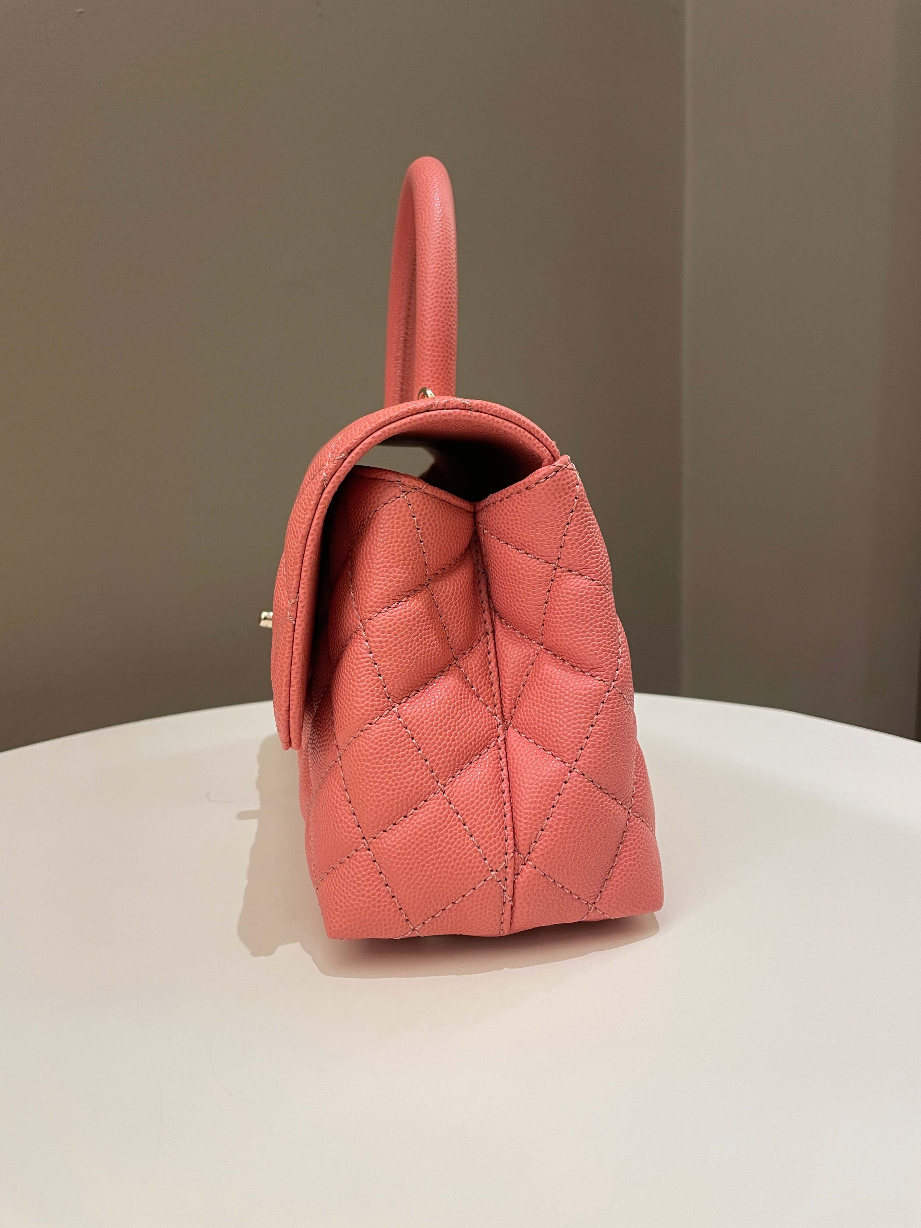 Chanel Quilted Coco Handle Coral Pink Caviar