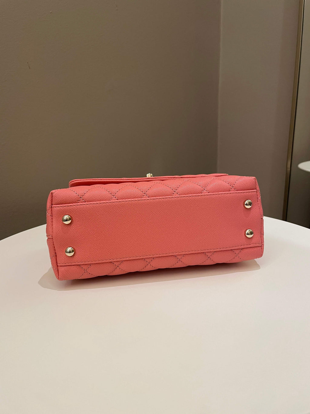 Chanel Quilted Coco Handle Coral Pink Caviar