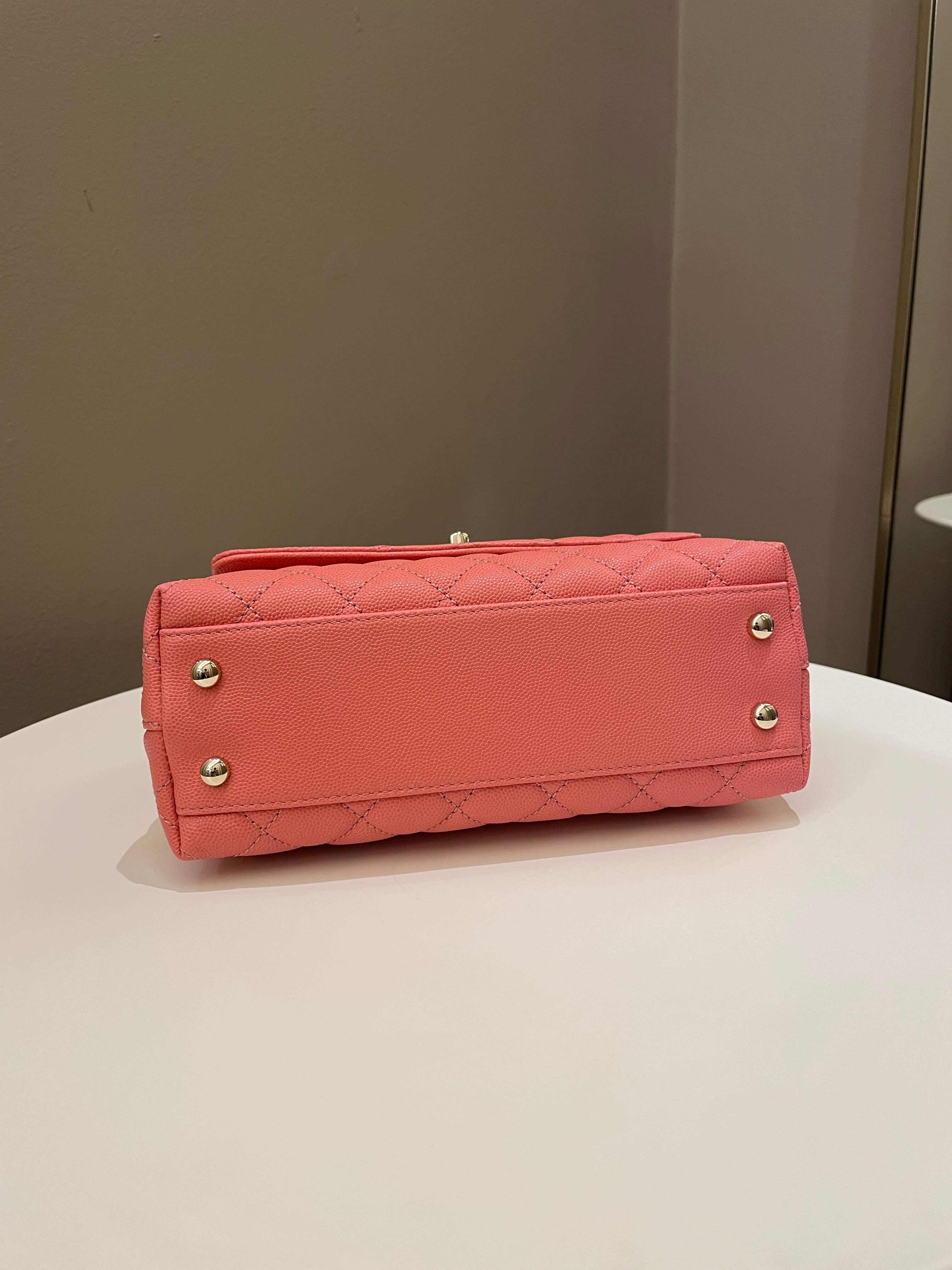 Chanel Quilted Coco Handle Coral Pink Caviar