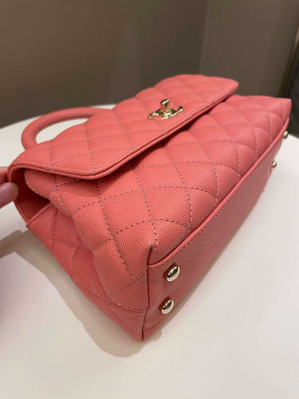 Chanel Quilted Coco Handle Coral Pink Caviar