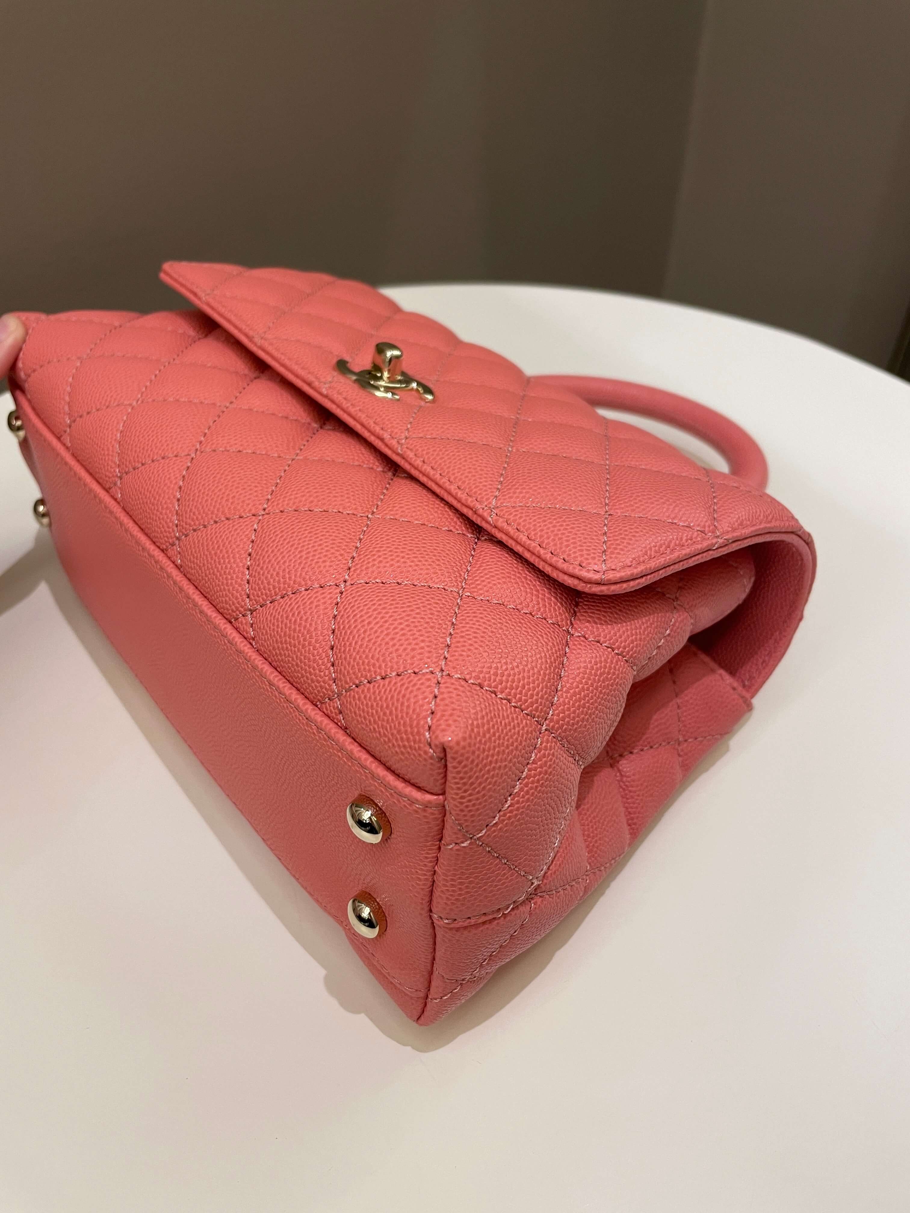 Chanel Quilted Coco Handle Coral Pink Caviar