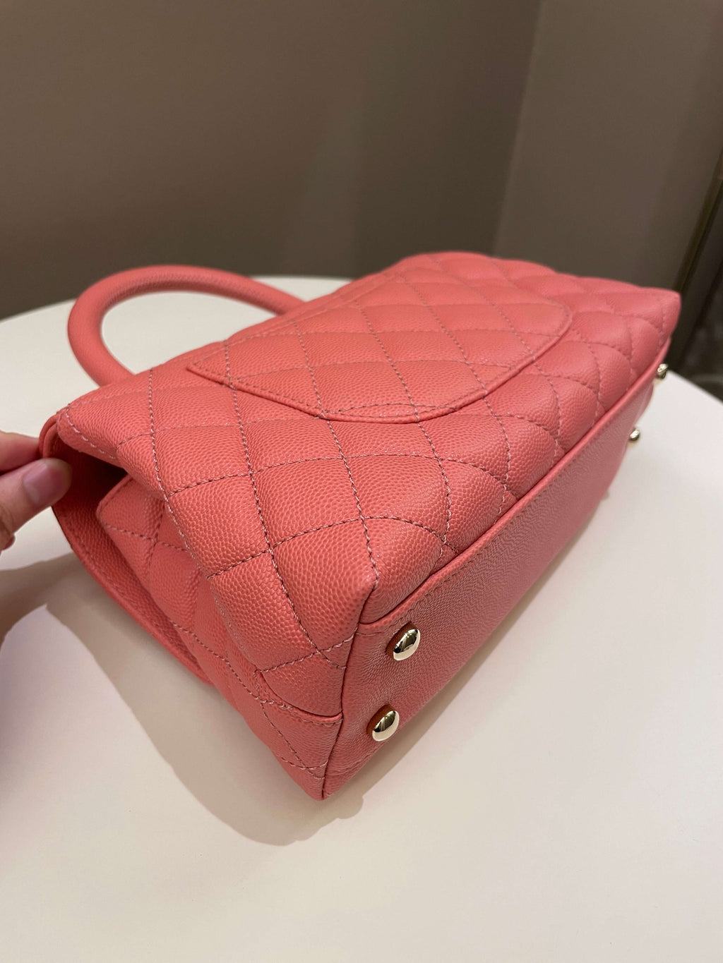Chanel Quilted Coco Handle Coral Pink Caviar