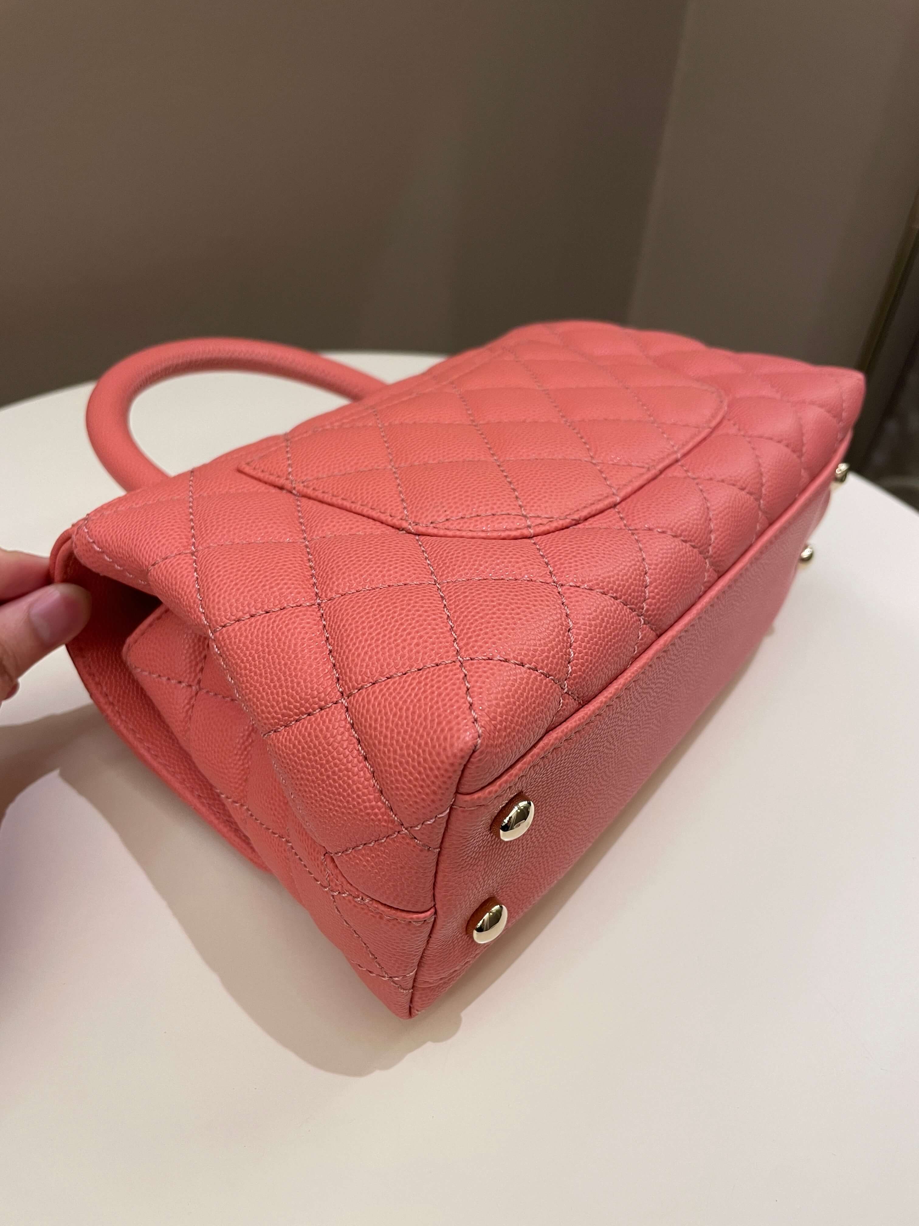 Chanel Quilted Coco Handle Coral Pink Caviar