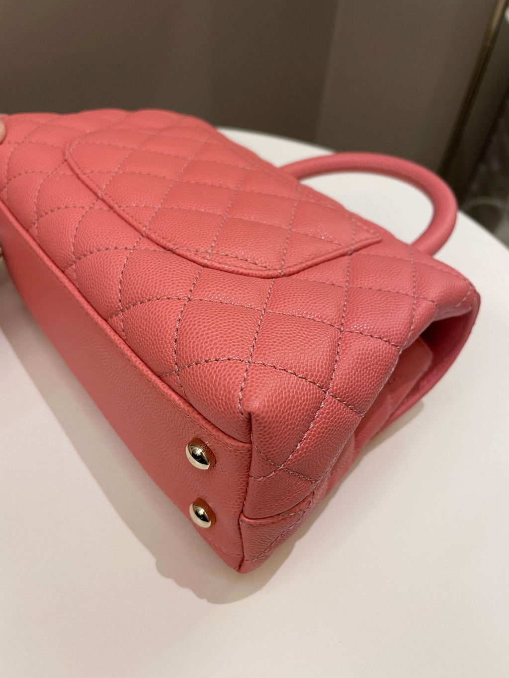 Chanel Quilted Coco Handle Coral Pink Caviar