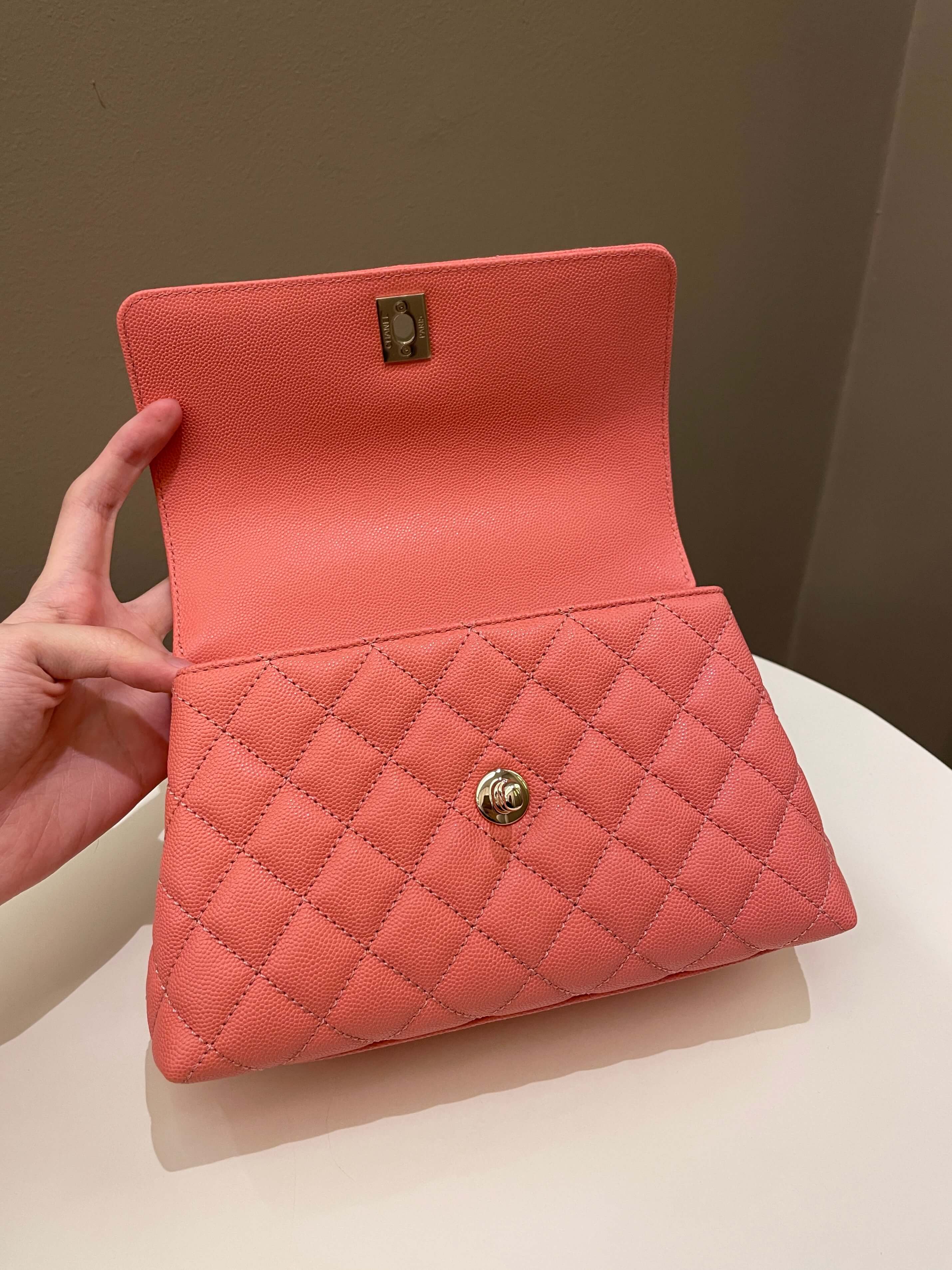 Chanel Quilted Coco Handle Coral Pink Caviar