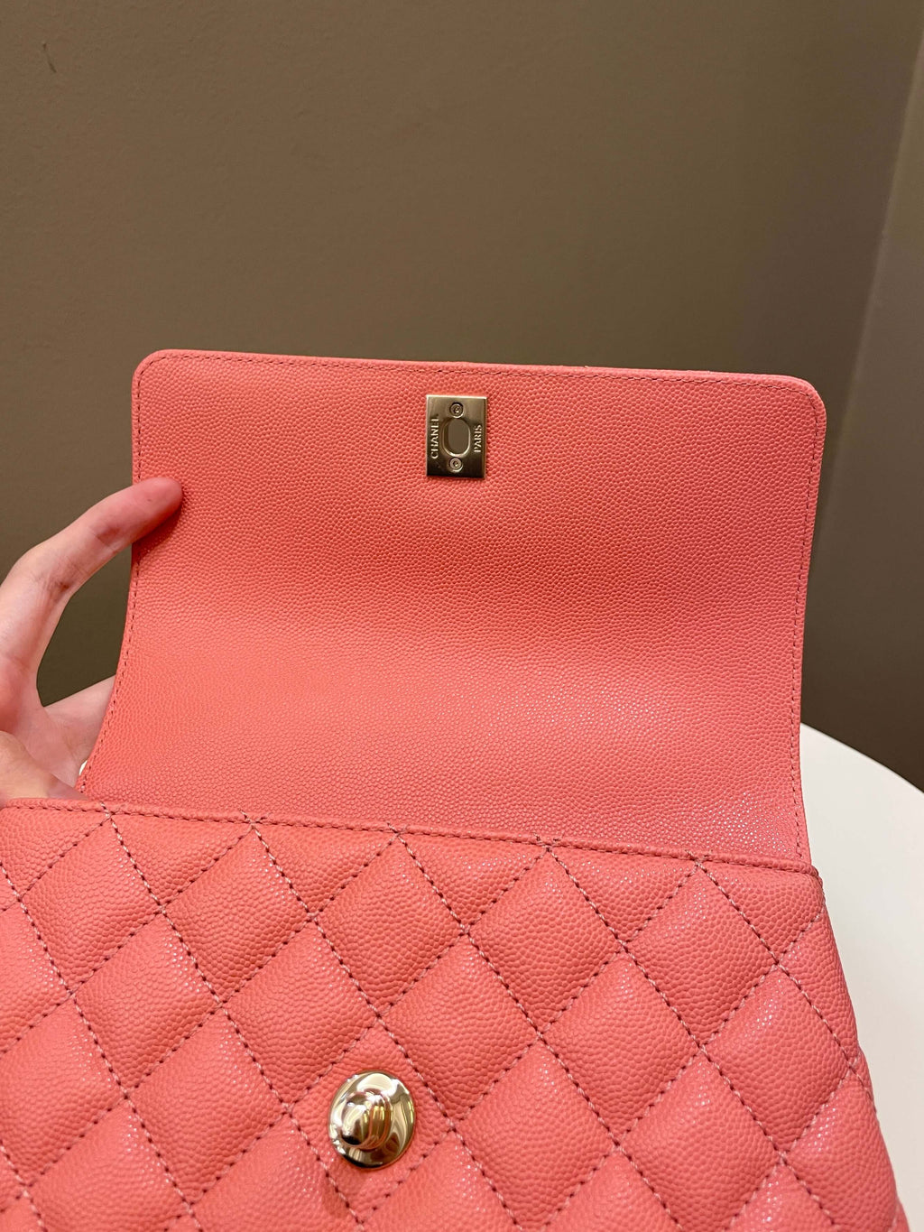 Chanel Quilted Coco Handle Coral Pink Caviar