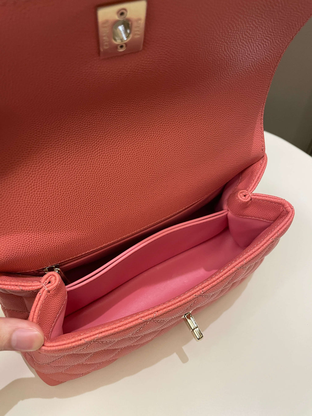 Chanel Quilted Coco Handle Coral Pink Caviar