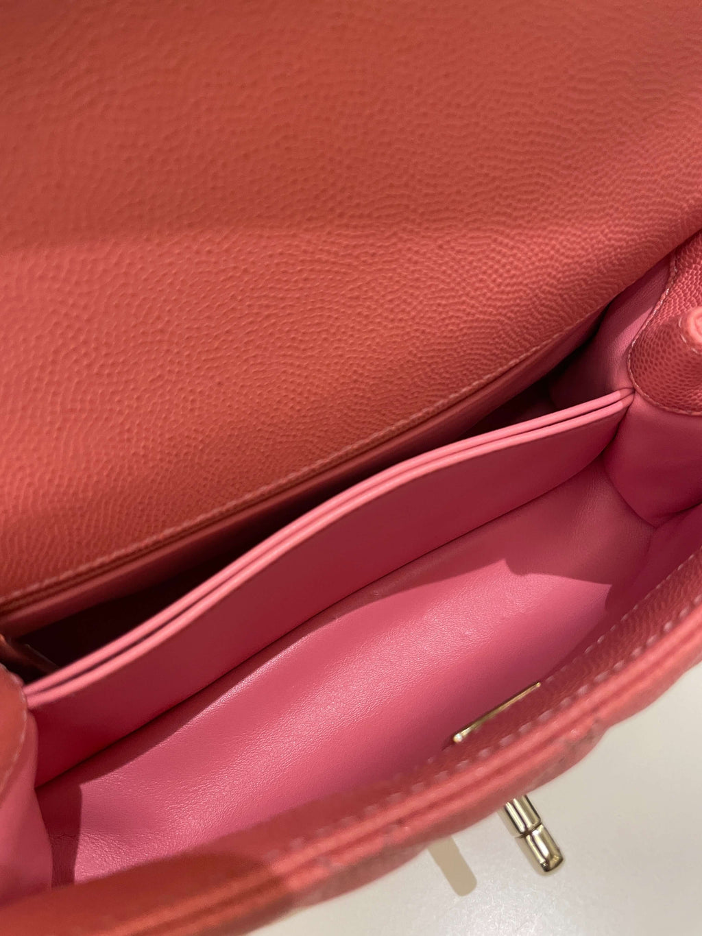 Chanel Quilted Coco Handle Coral Pink Caviar