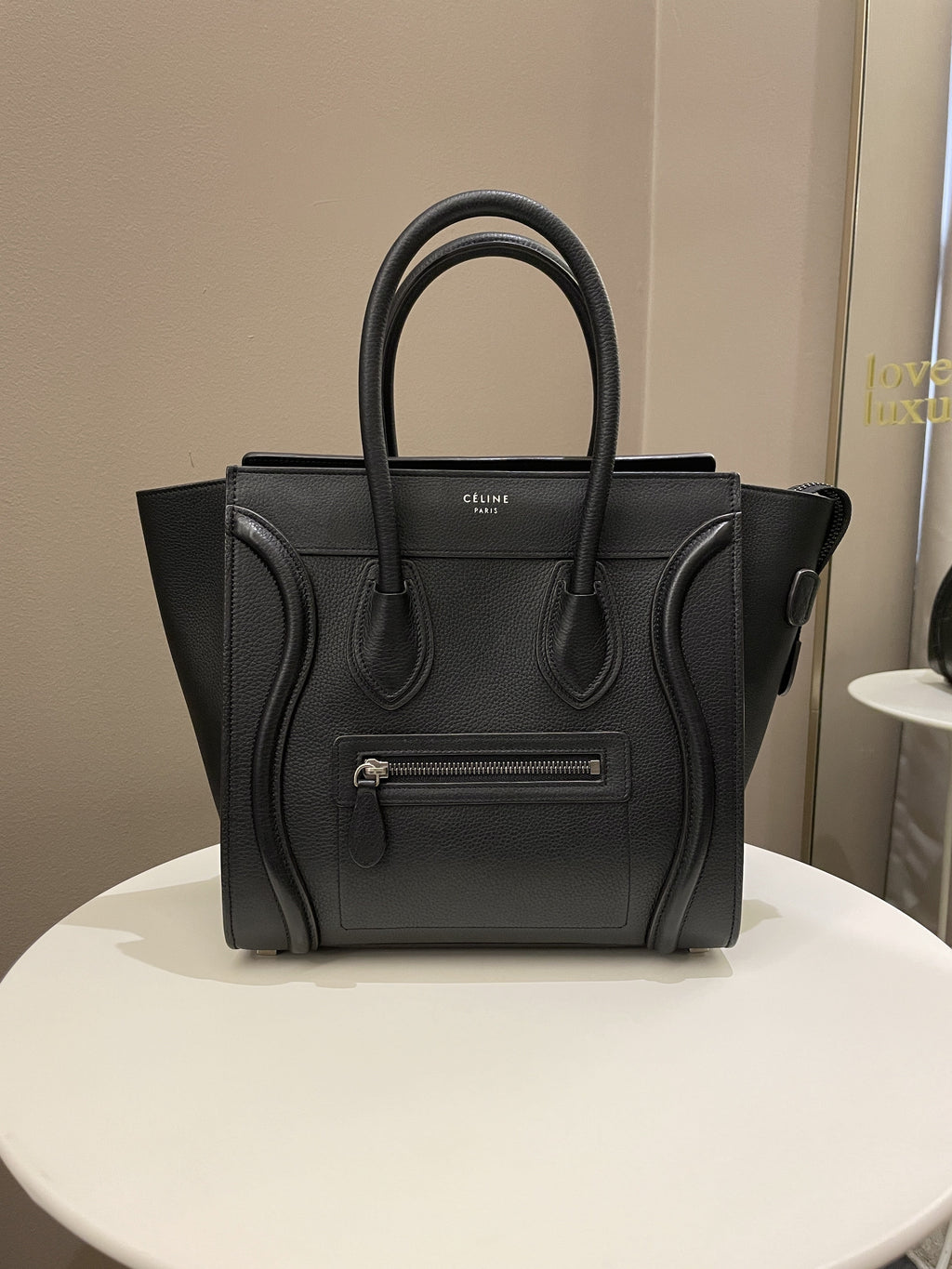 Celine Micro Luggage Black Grainy Leather