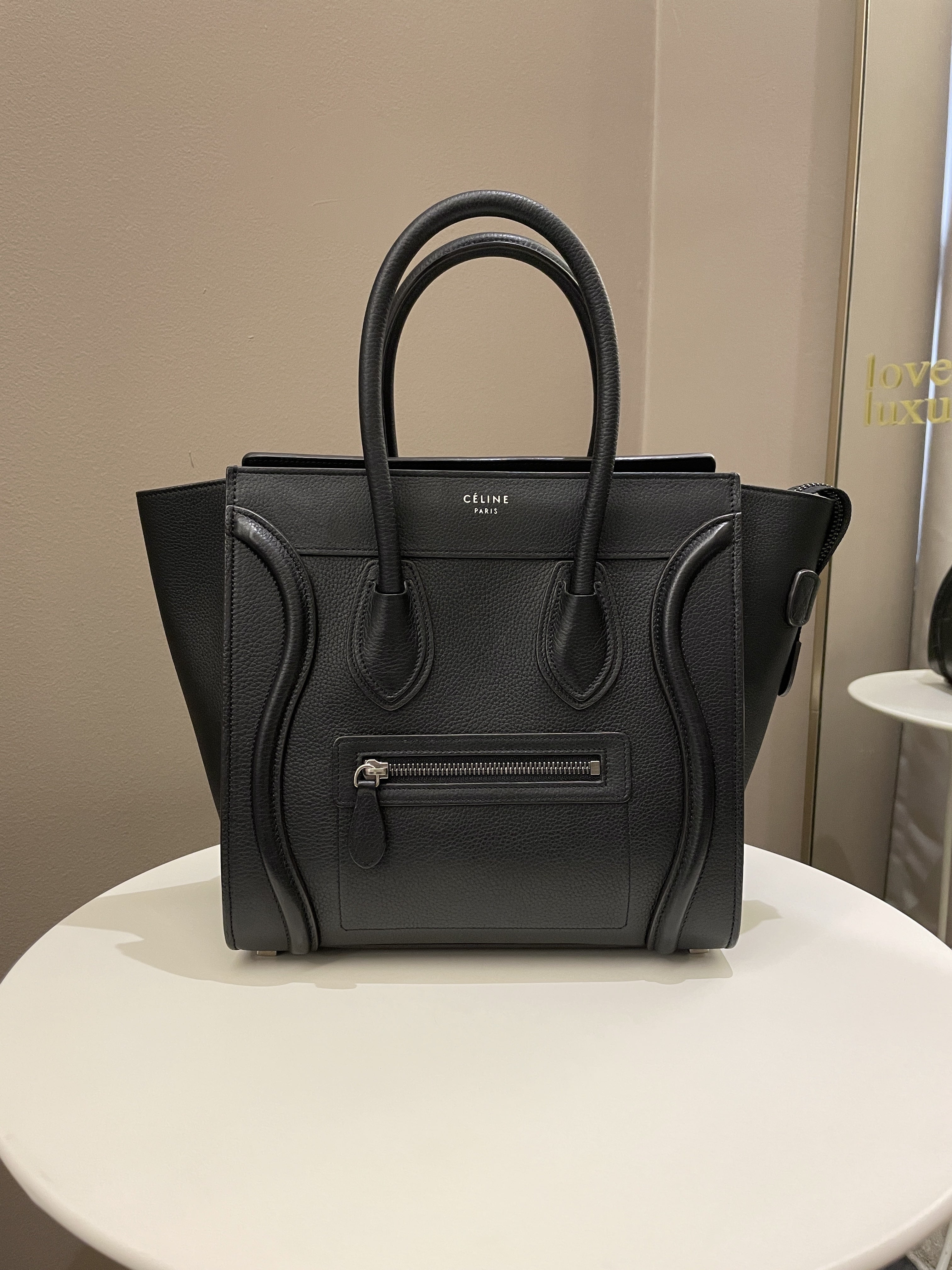 Celine Micro Luggage Black Grainy Leather