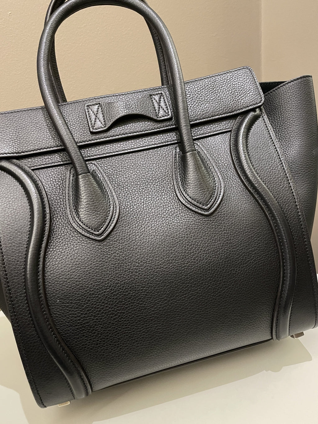 Celine Micro Luggage Black Grainy Leather