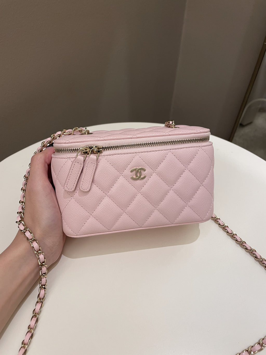 Chanel Quilted Mini Vanity Rectangular Rose Clair Lilac Caviar